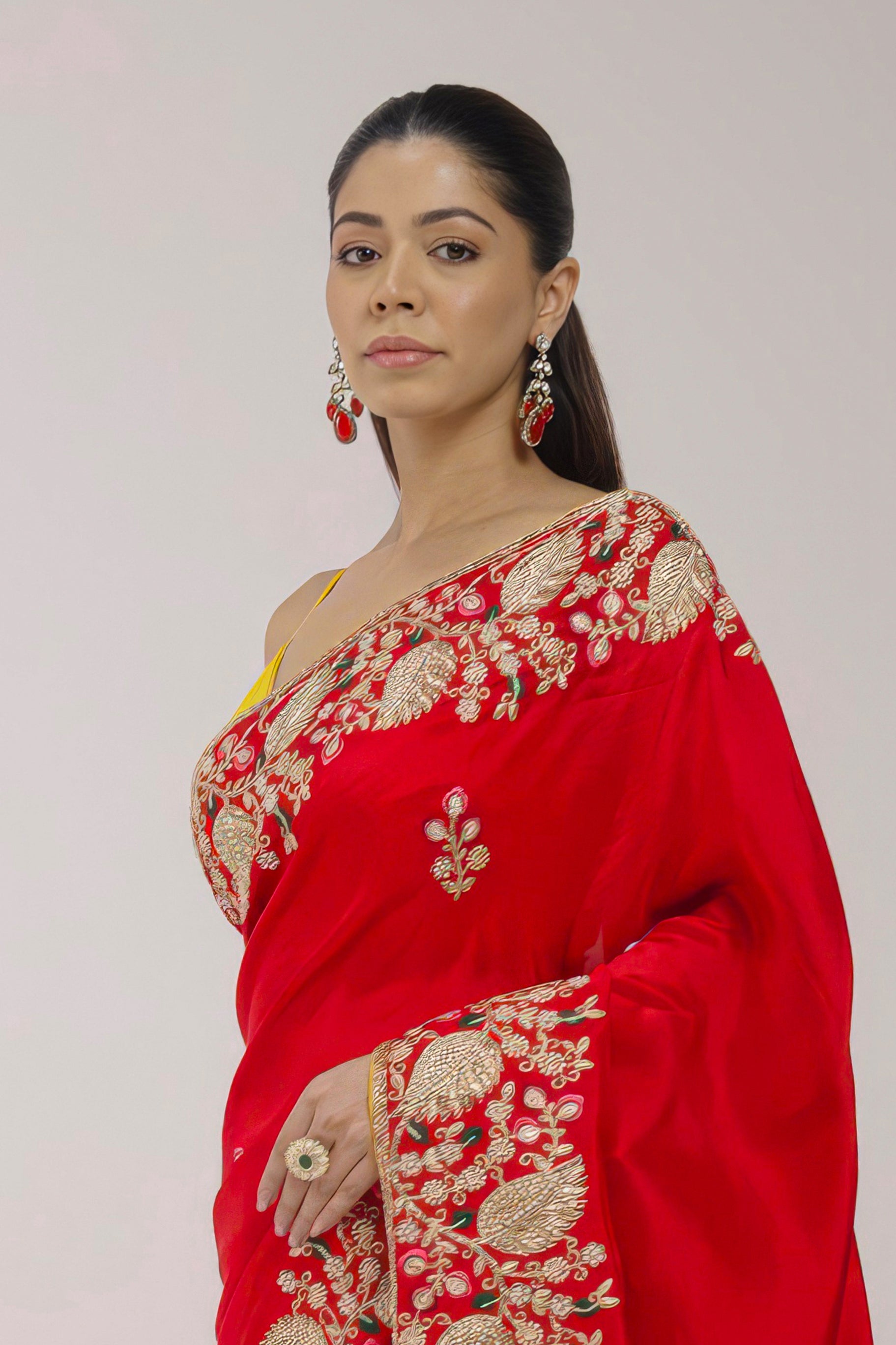 Rose Red Embellished Premium Silk Saree
