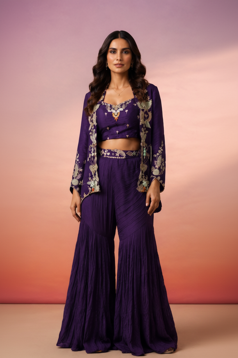 Orchid Luxe Embellished Crepe Silk Sharara Set