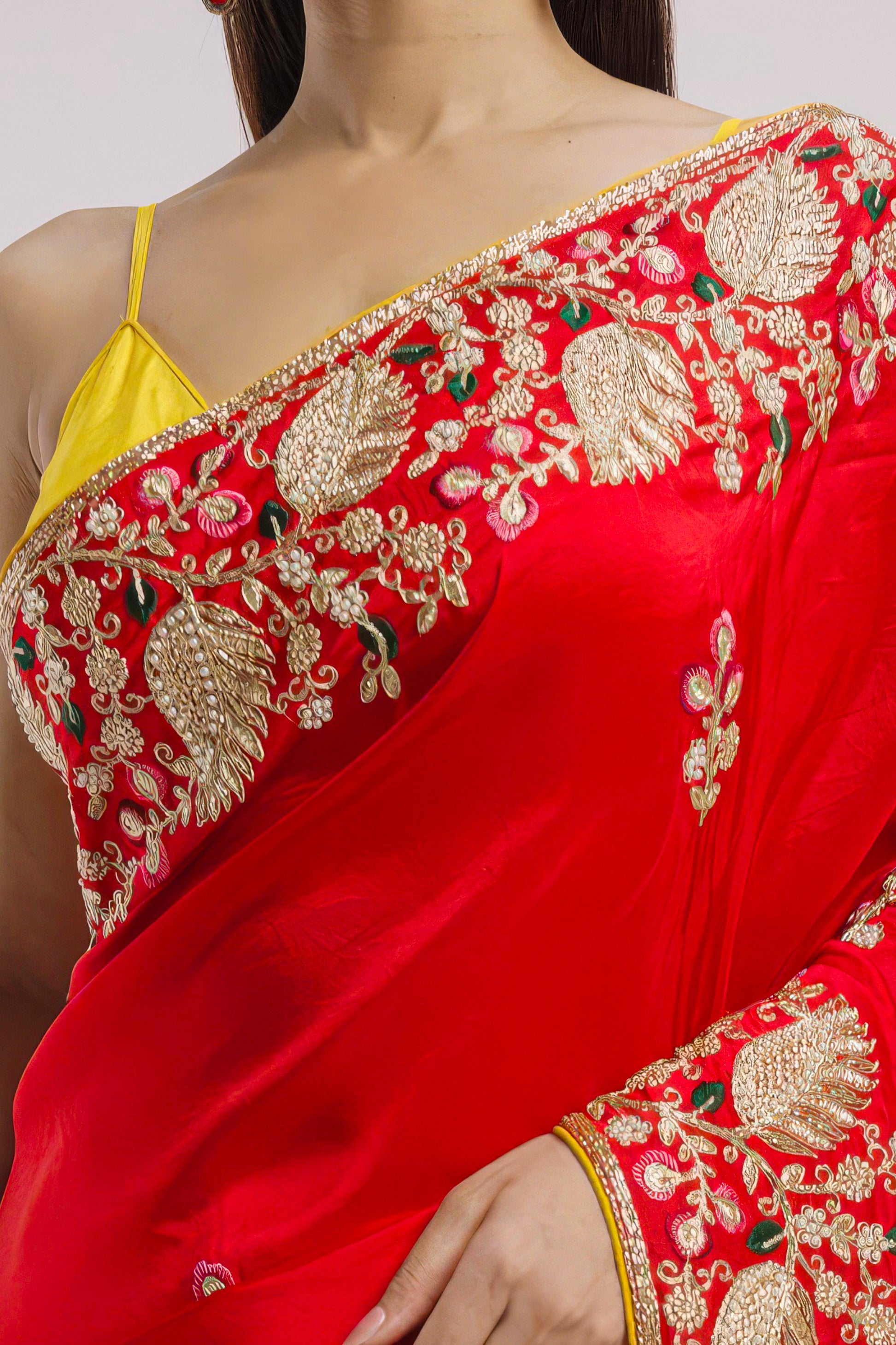 Rose Red Embellished Premium Silk Saree