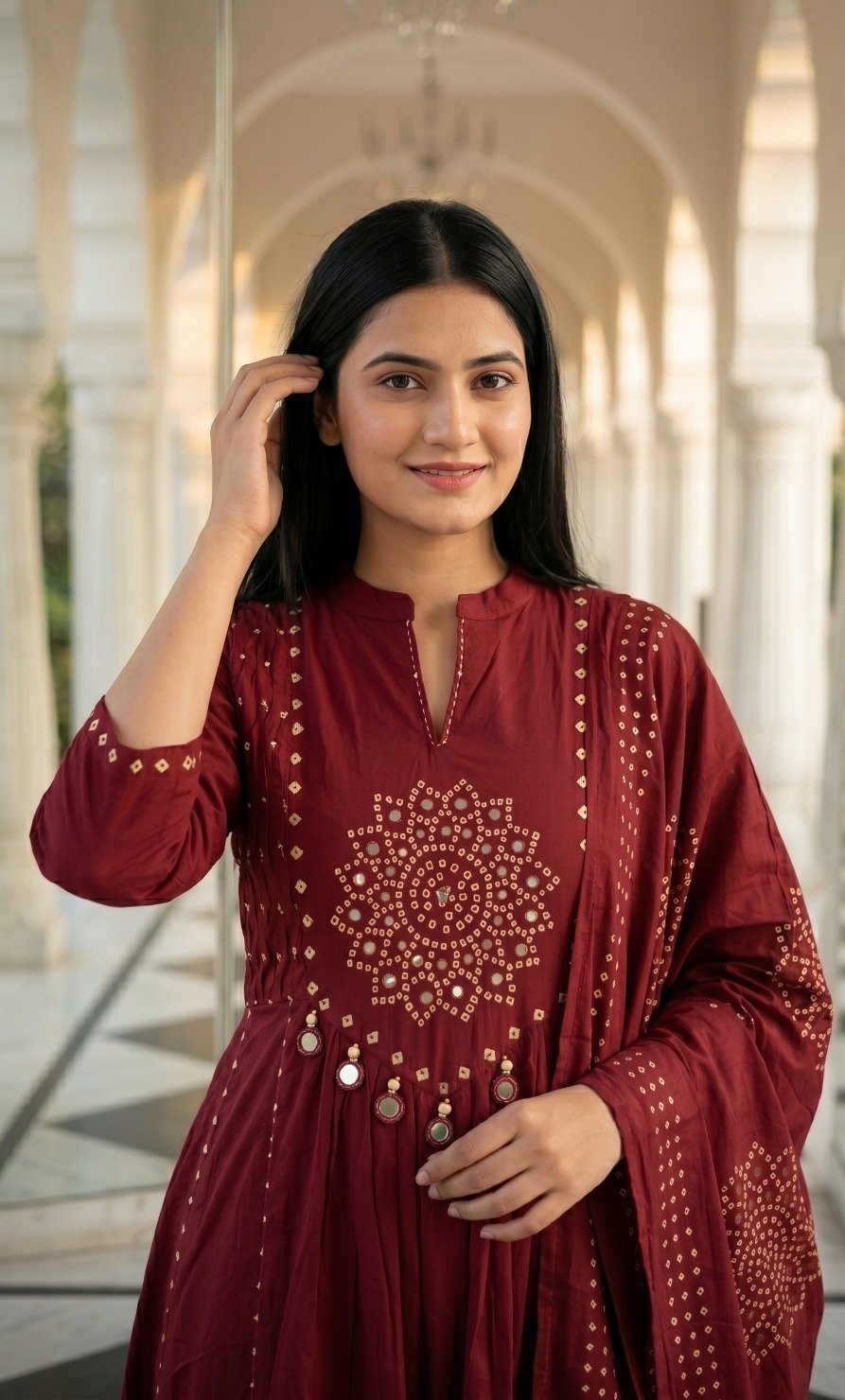 Jiya Maroon Printed Cotton Pant Set