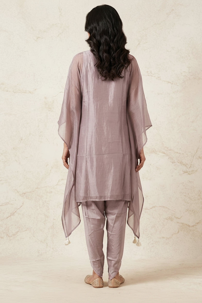 Dusty Lavender Embellished Chiffon Silk Kaftan Dhoti Set