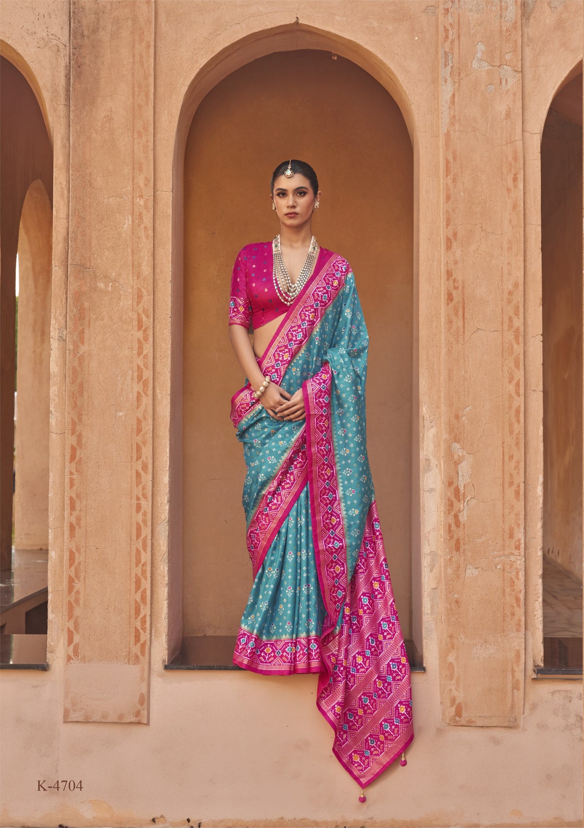 Cyan Printed Premium Silk Saree