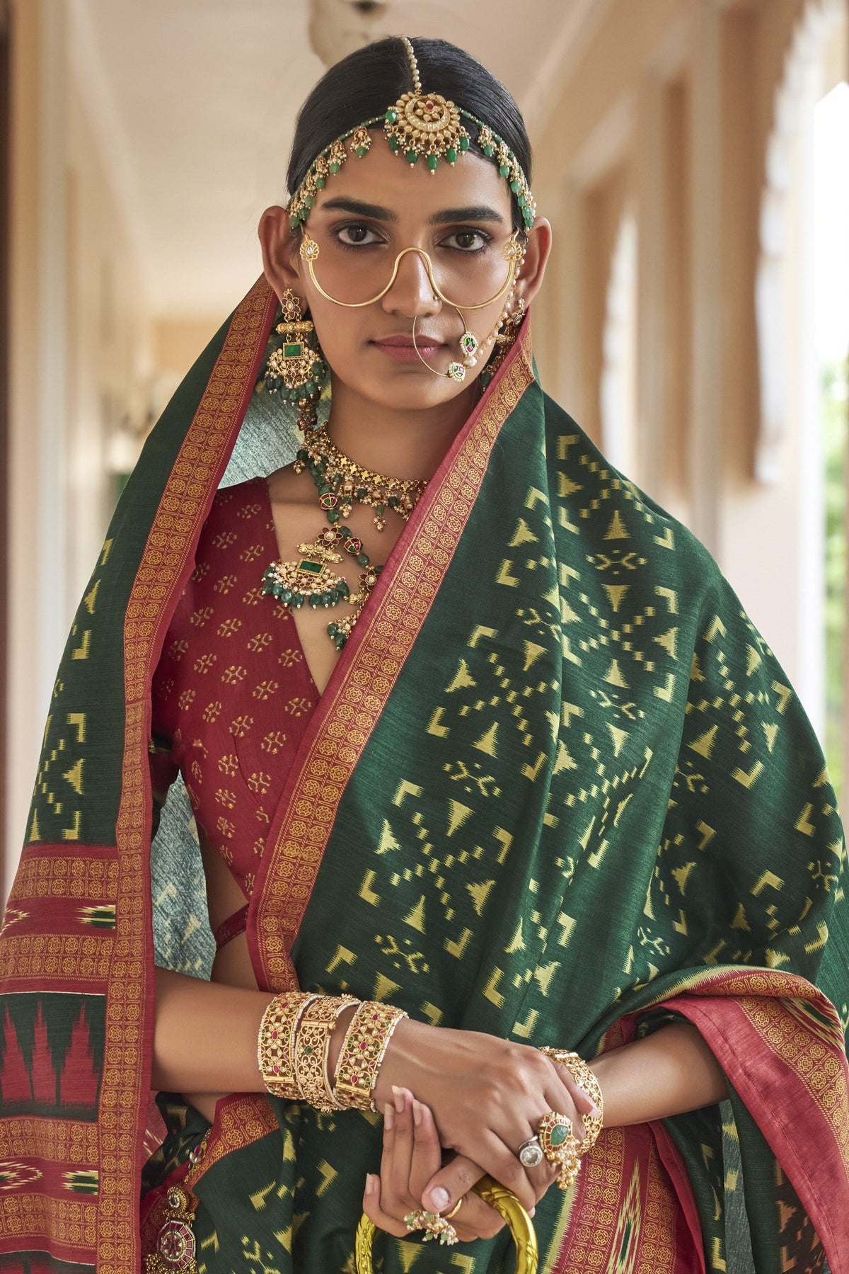 Bottle Green Printed Premium Silk Saree
