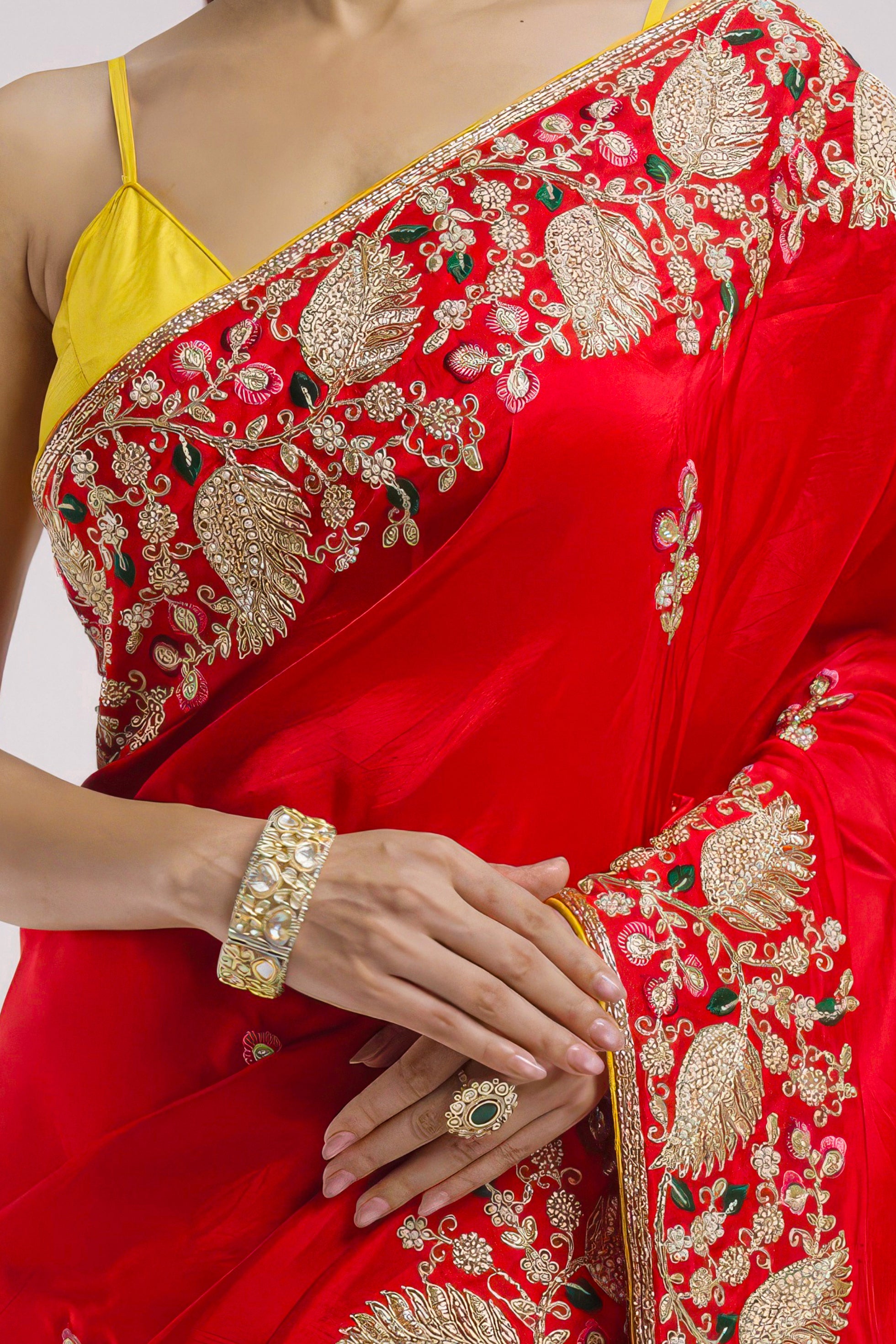 Rose Red Embellished Premium Silk Saree