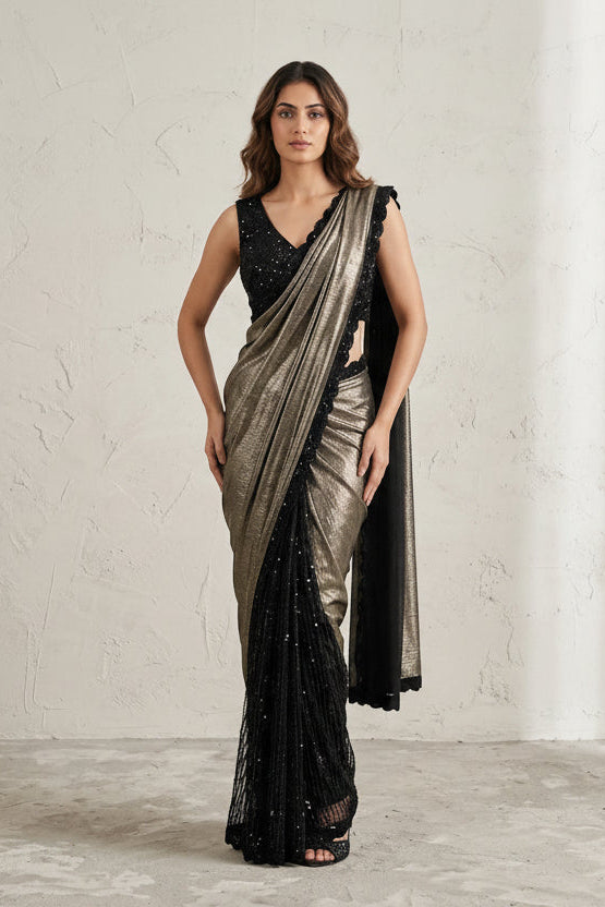 Onyx Black Embellished Premium Lycra Silk Saree
