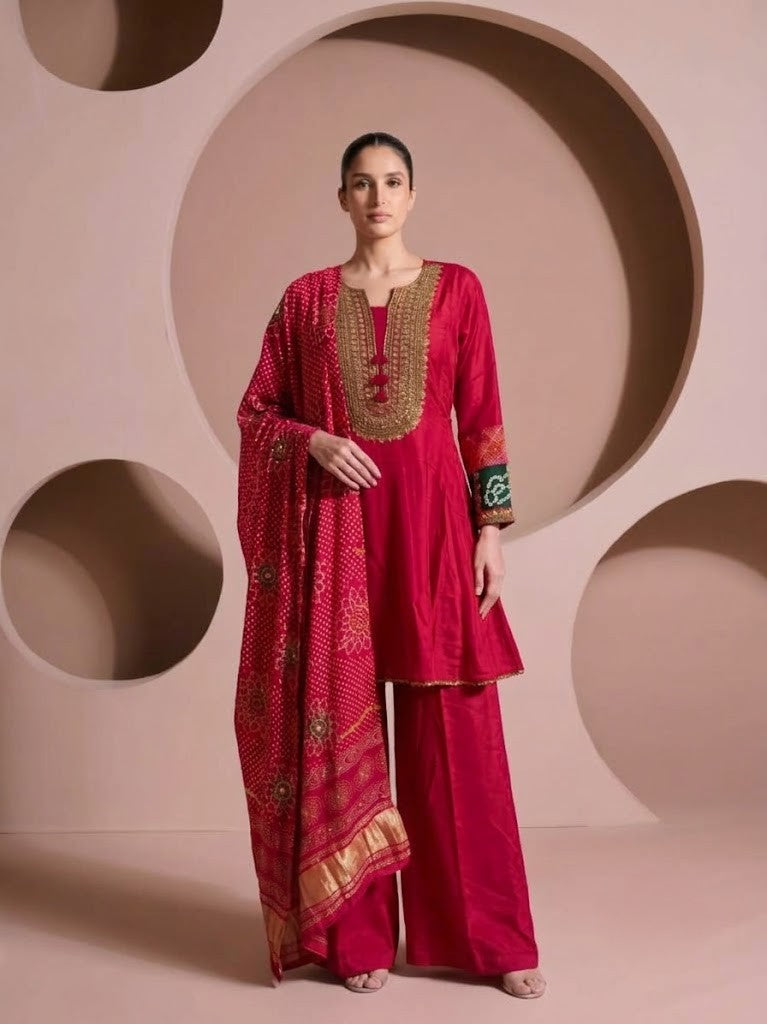 Rani Pink Embellished Crepe Silk Palazzo Set