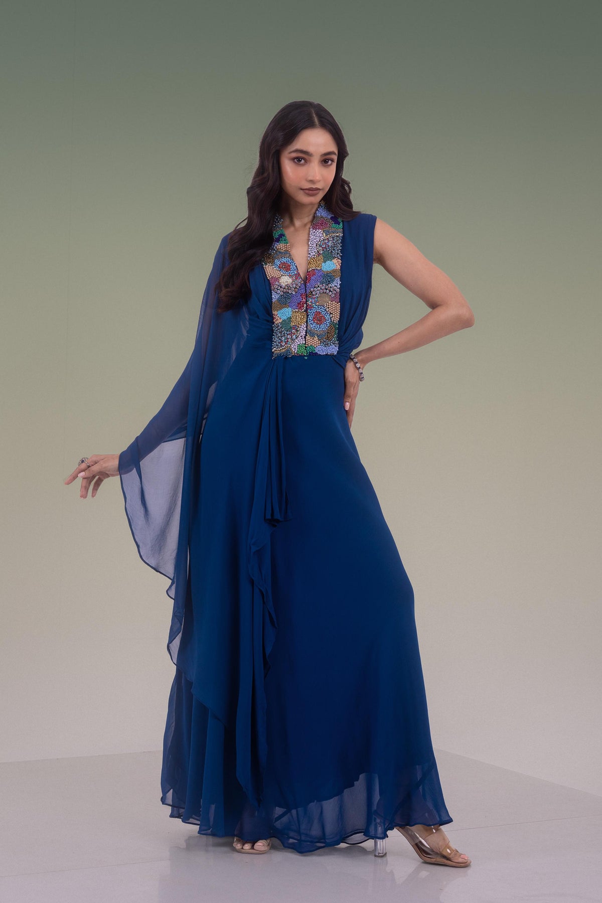 Royal Indigo Embellished Georgette Silk Gown