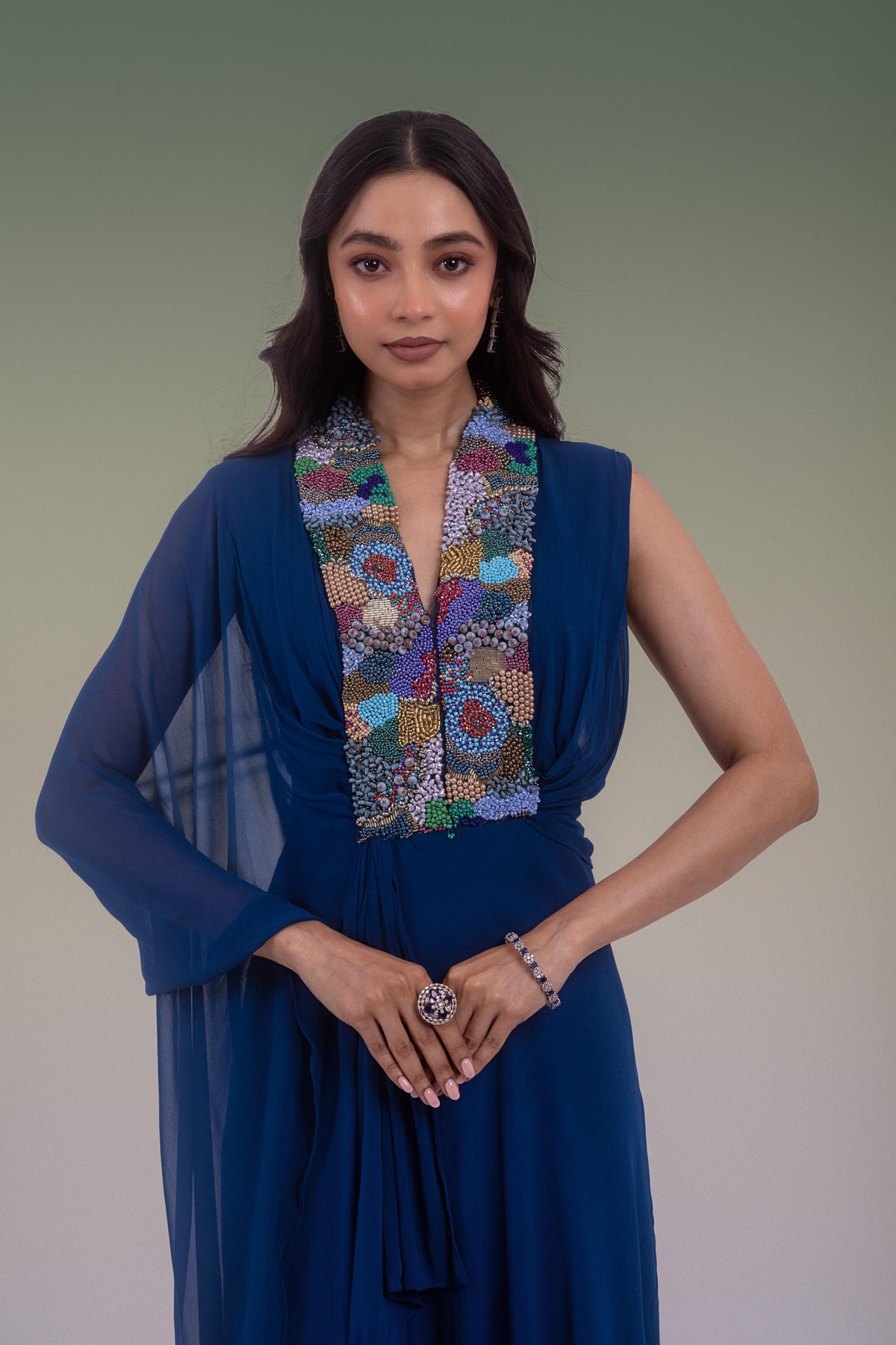 Royal Indigo Embellished Georgette Silk Gown