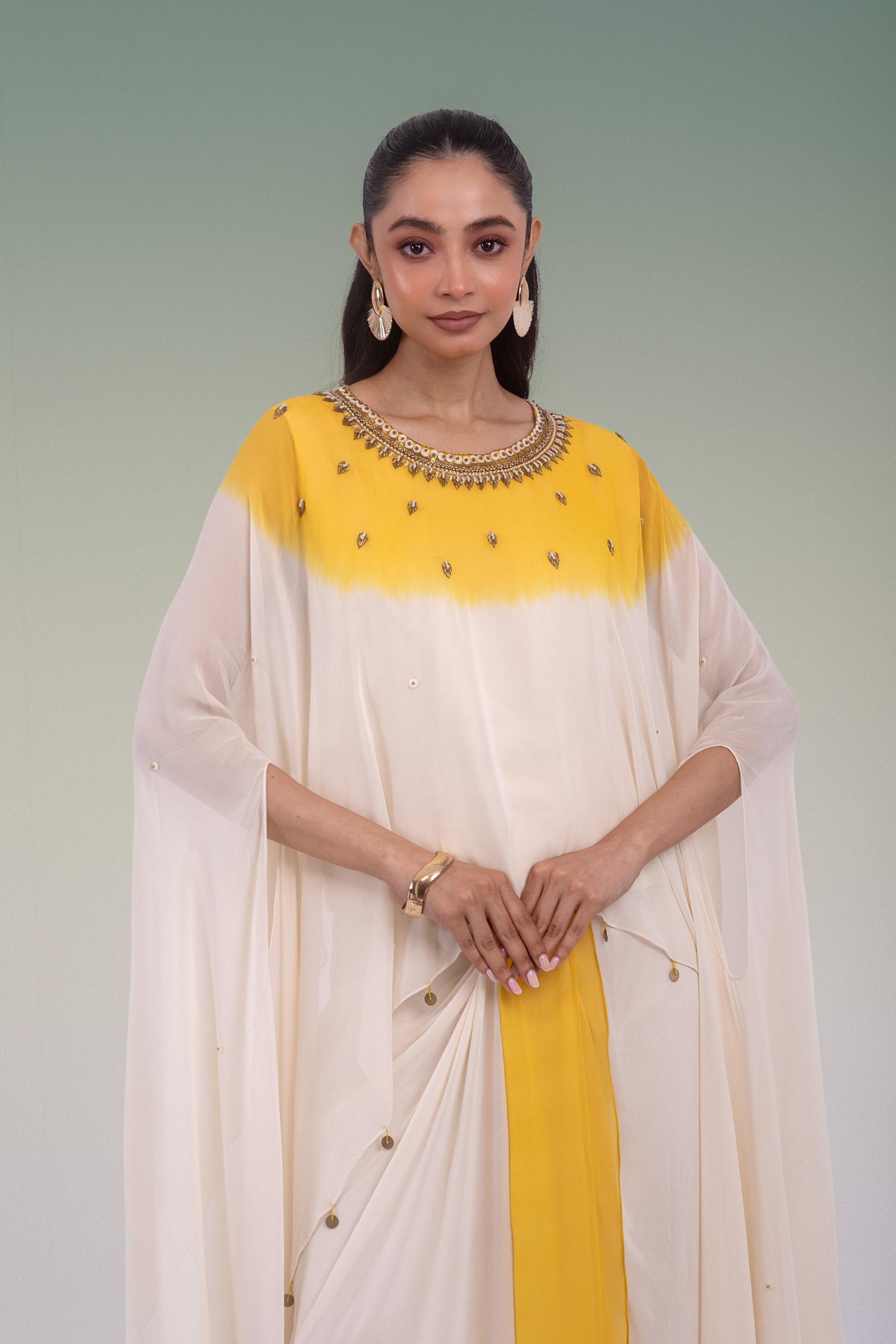 Ivory & Mustard Yellow Georgette Silk Skirt Set
