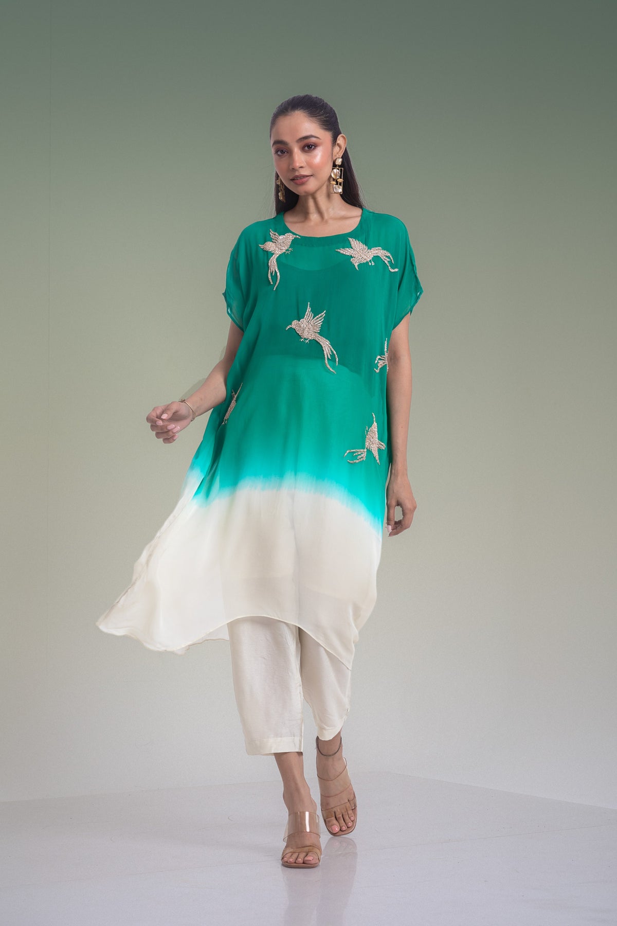 Jade Green Embellished Georgette Silk Co-Ord Set