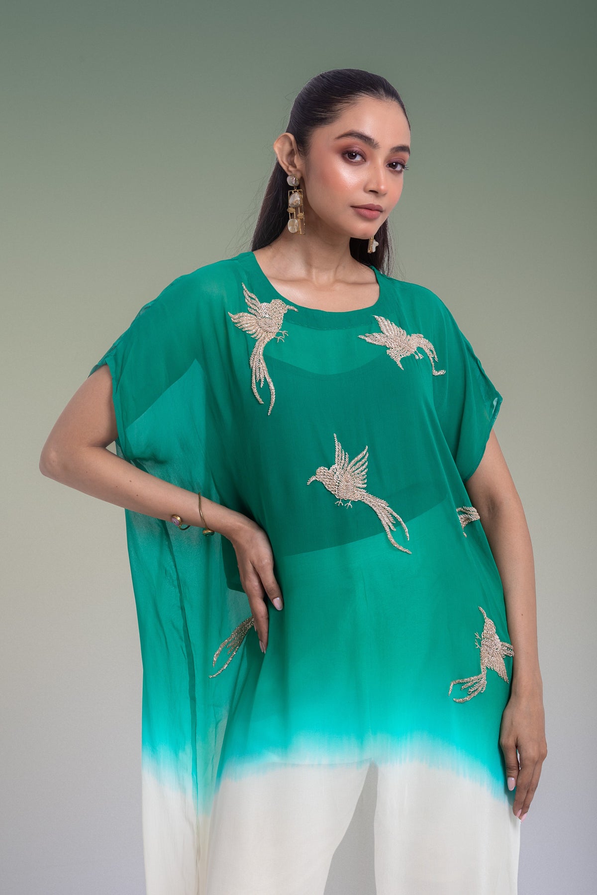Jade Green Embellished Georgette Silk Co-Ord Set