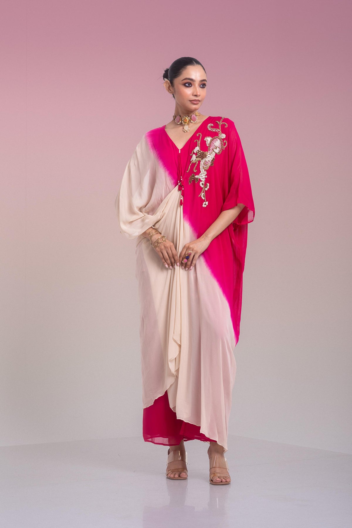 Ivory & Rani Pink Georgette Silk Palazzo Set