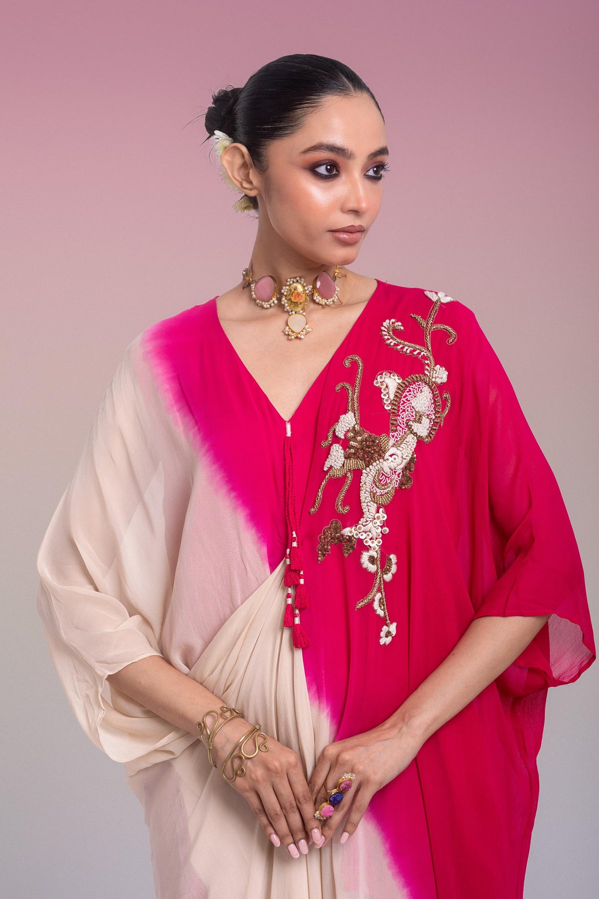 Ivory & Rani Pink Georgette Silk Palazzo Set
