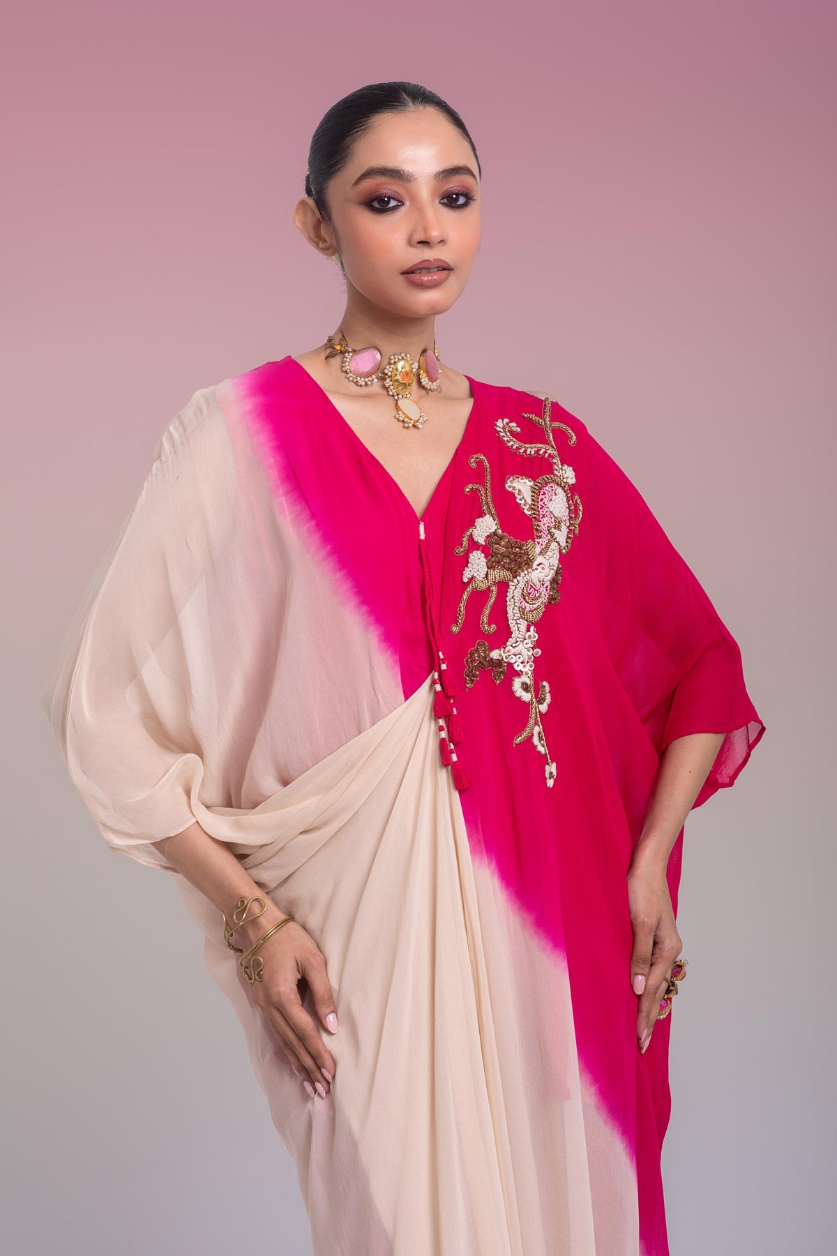 Ivory & Rani Pink Georgette Silk Palazzo Set