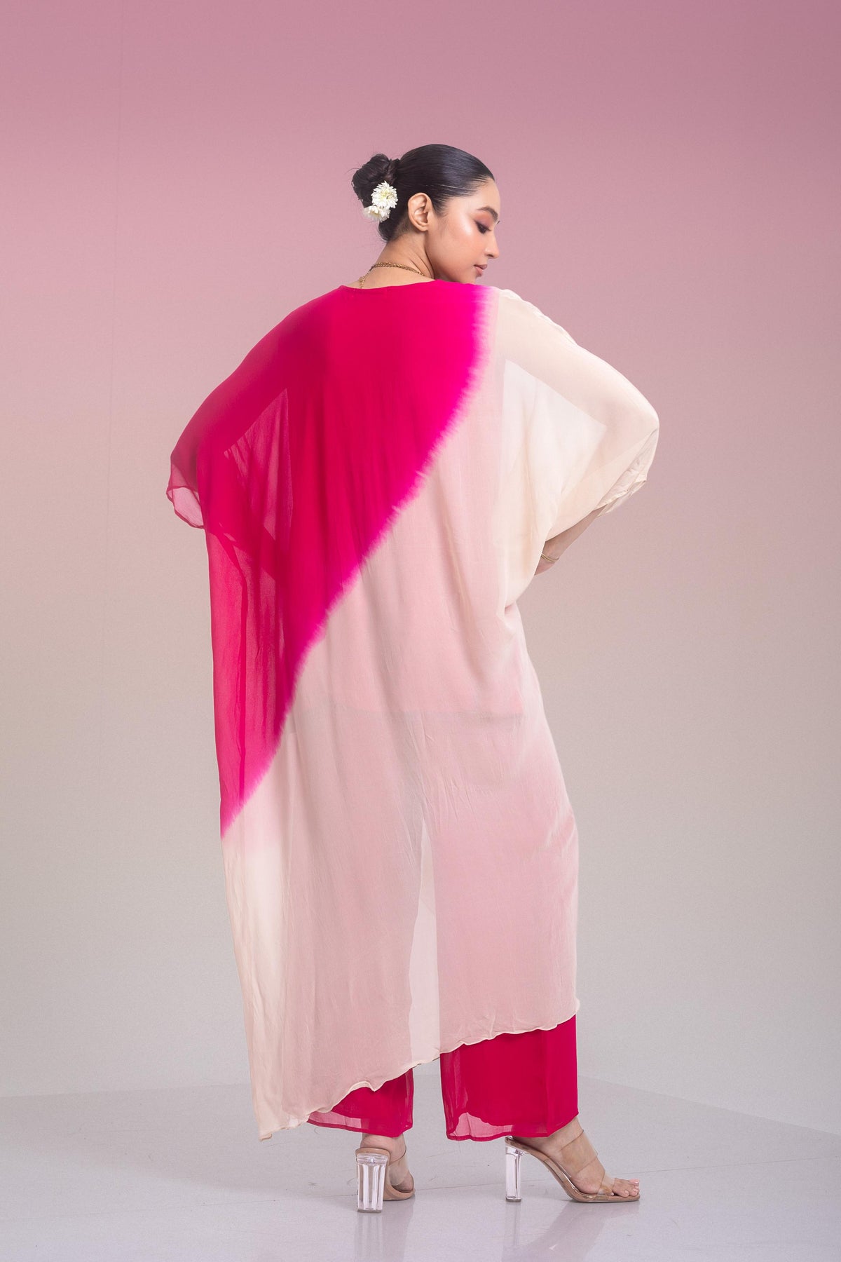 Ivory & Rani Pink Georgette Silk Palazzo Set
