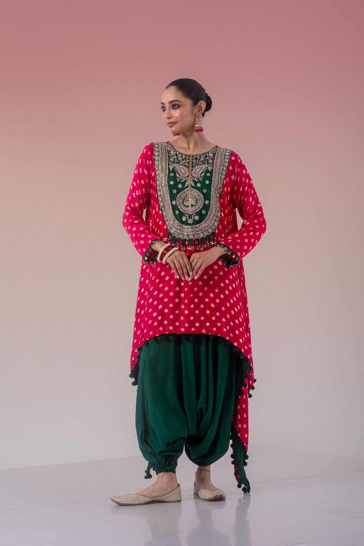 Fuchsia Pink Embellished Satin Silk Pant Set