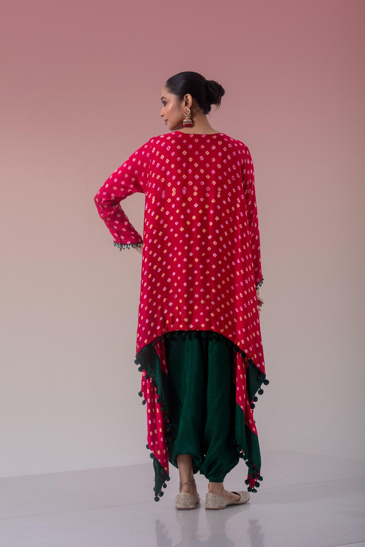 Fuchsia Pink Embellished Satin Silk Pant Set