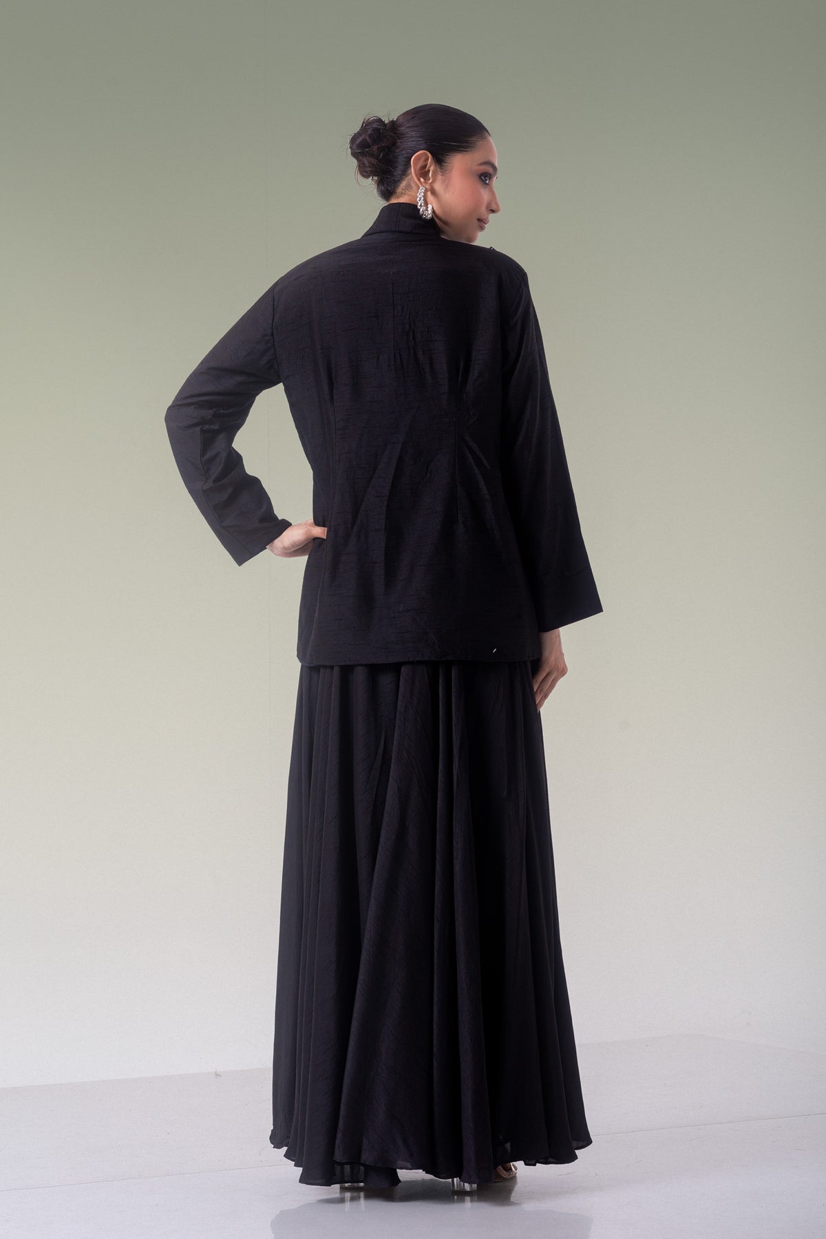 Midnight Black Embellished Raw Silk Co-Ord