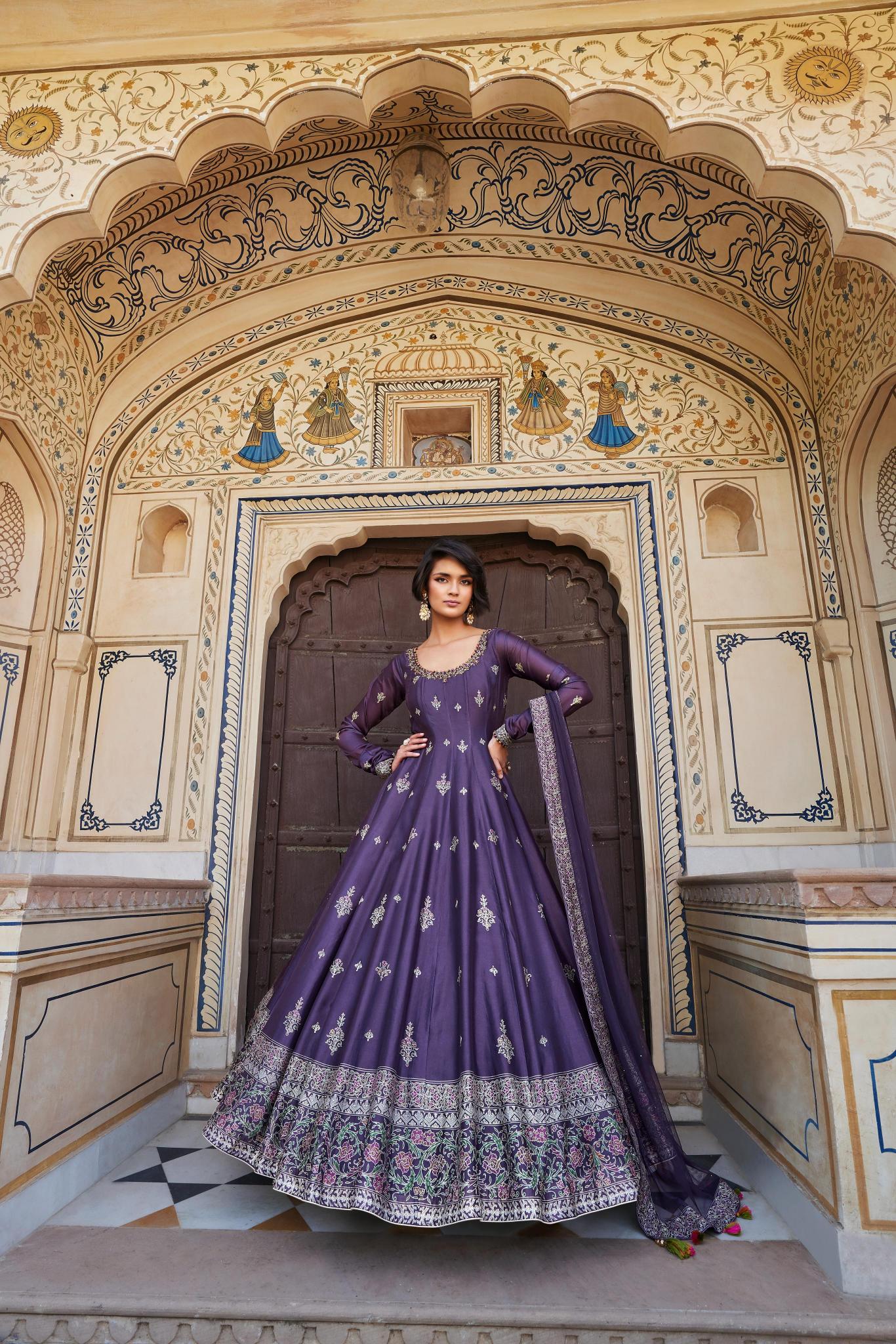 Purple Mauve Embroidered Premium Silk Anarkali Set