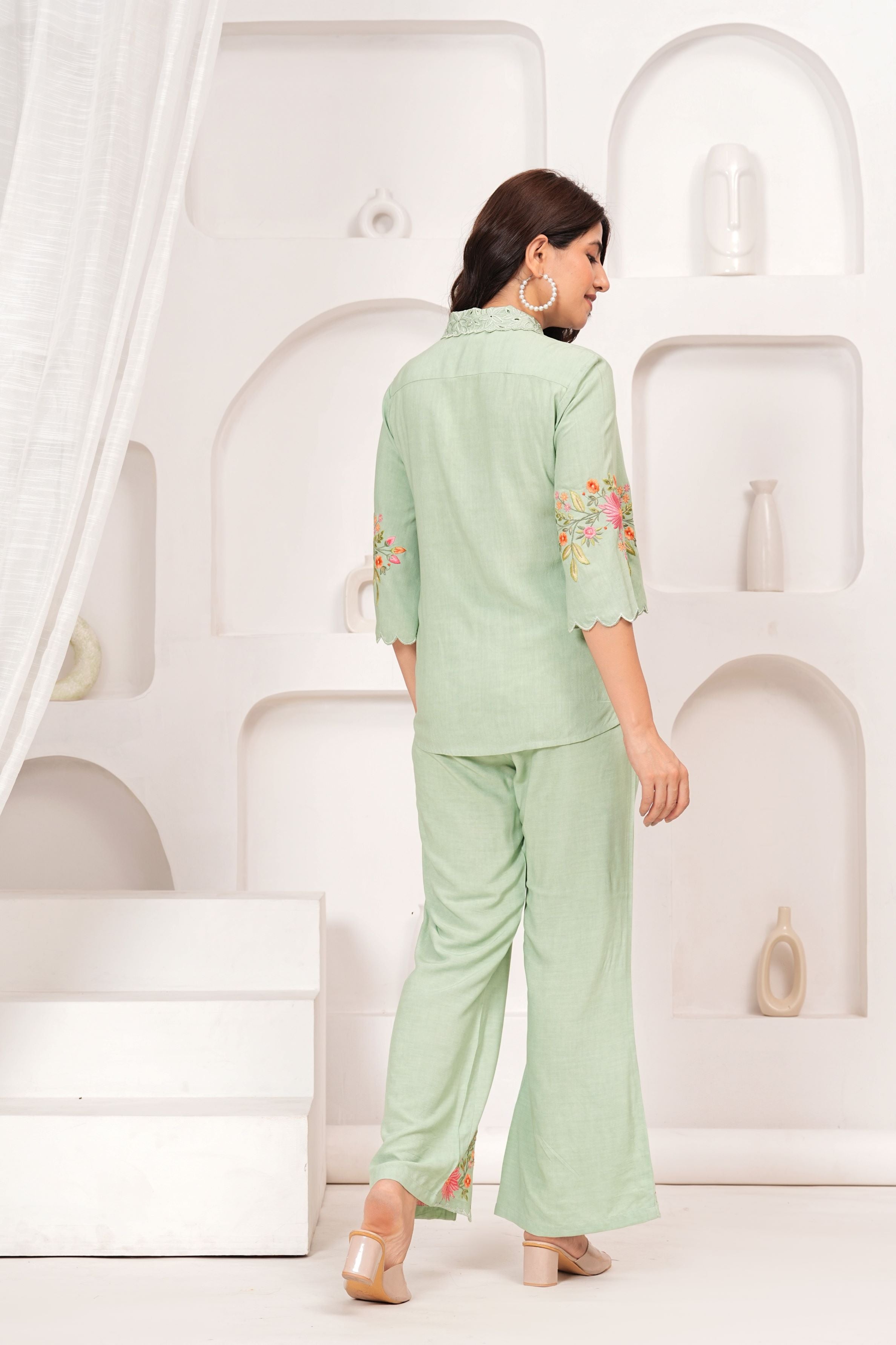 Light Green Embroidered Premium Cotton Co-Ord Set