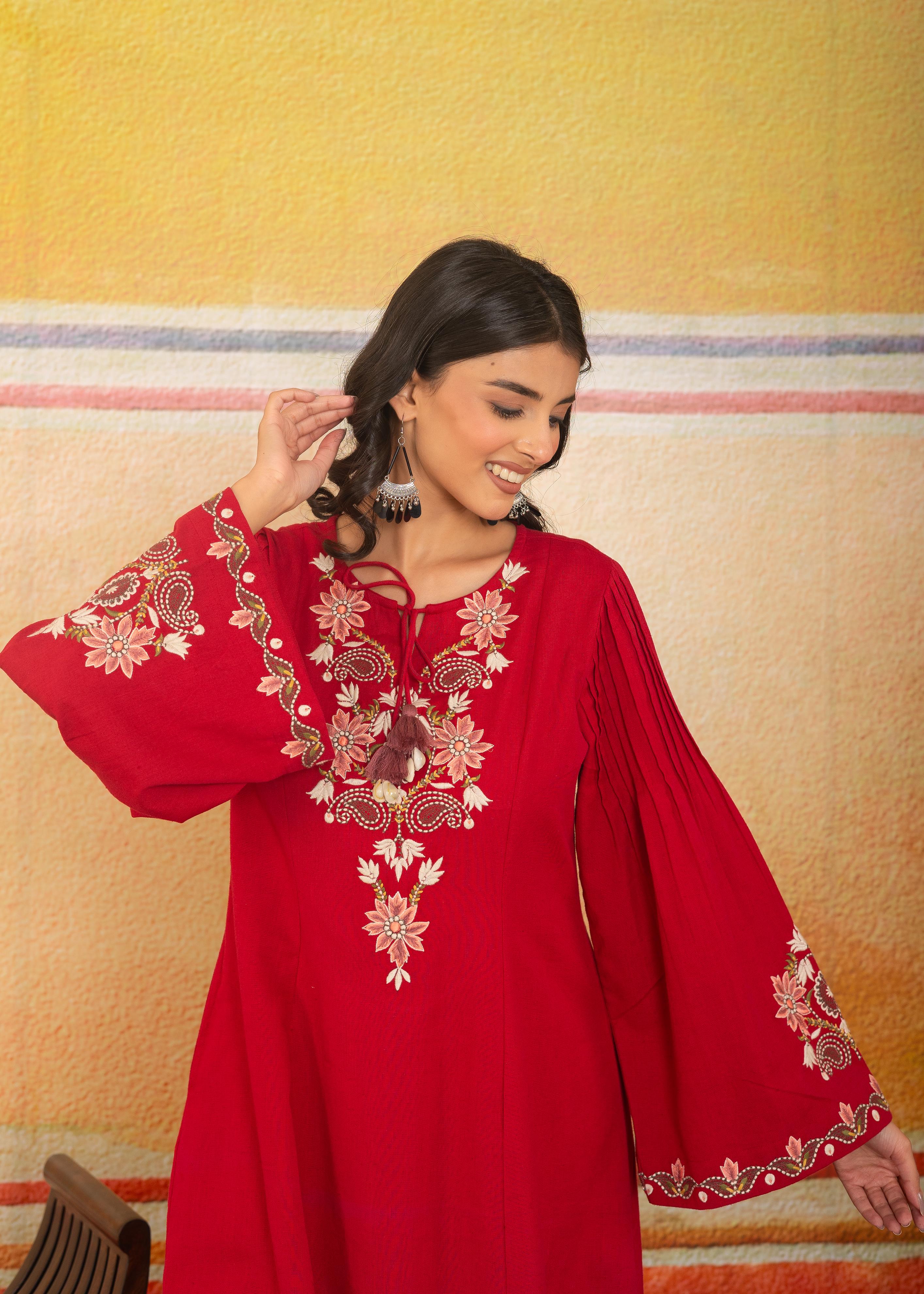Imperial Red Embroidered Traditional Dress