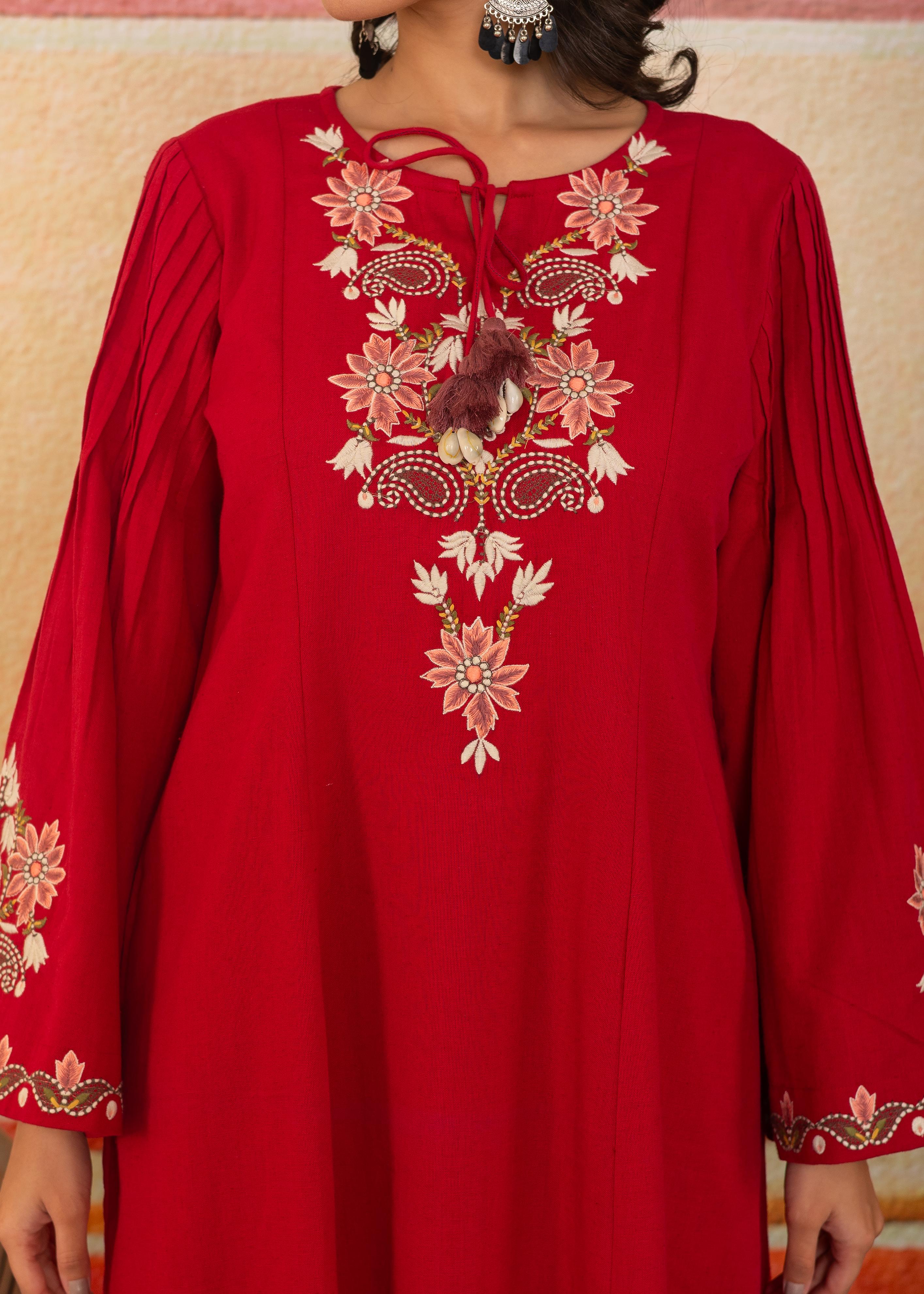 Imperial Red Embroidered Traditional Dress
