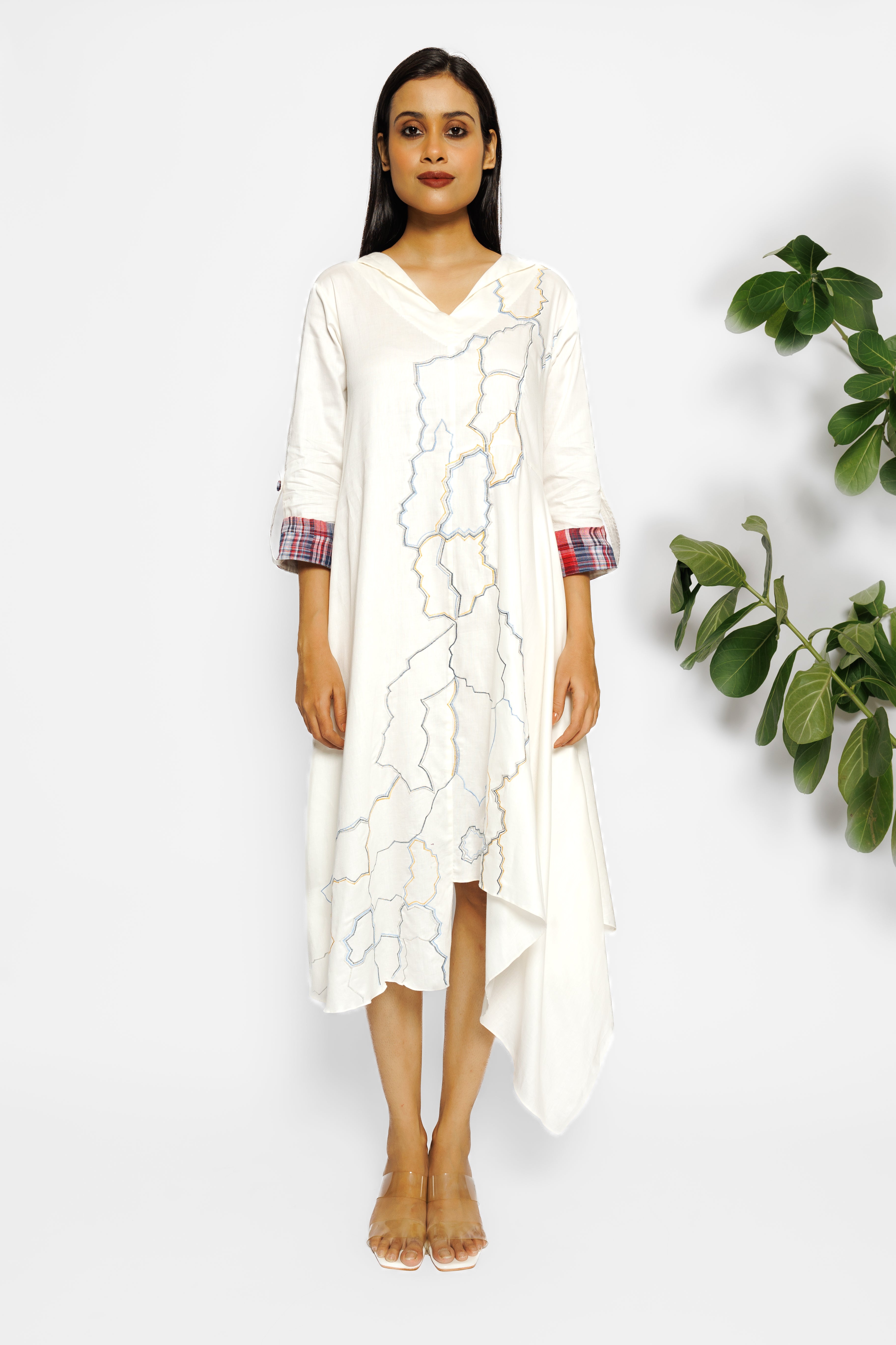 White Abstract Printed Malai Cotton Tunic Dress