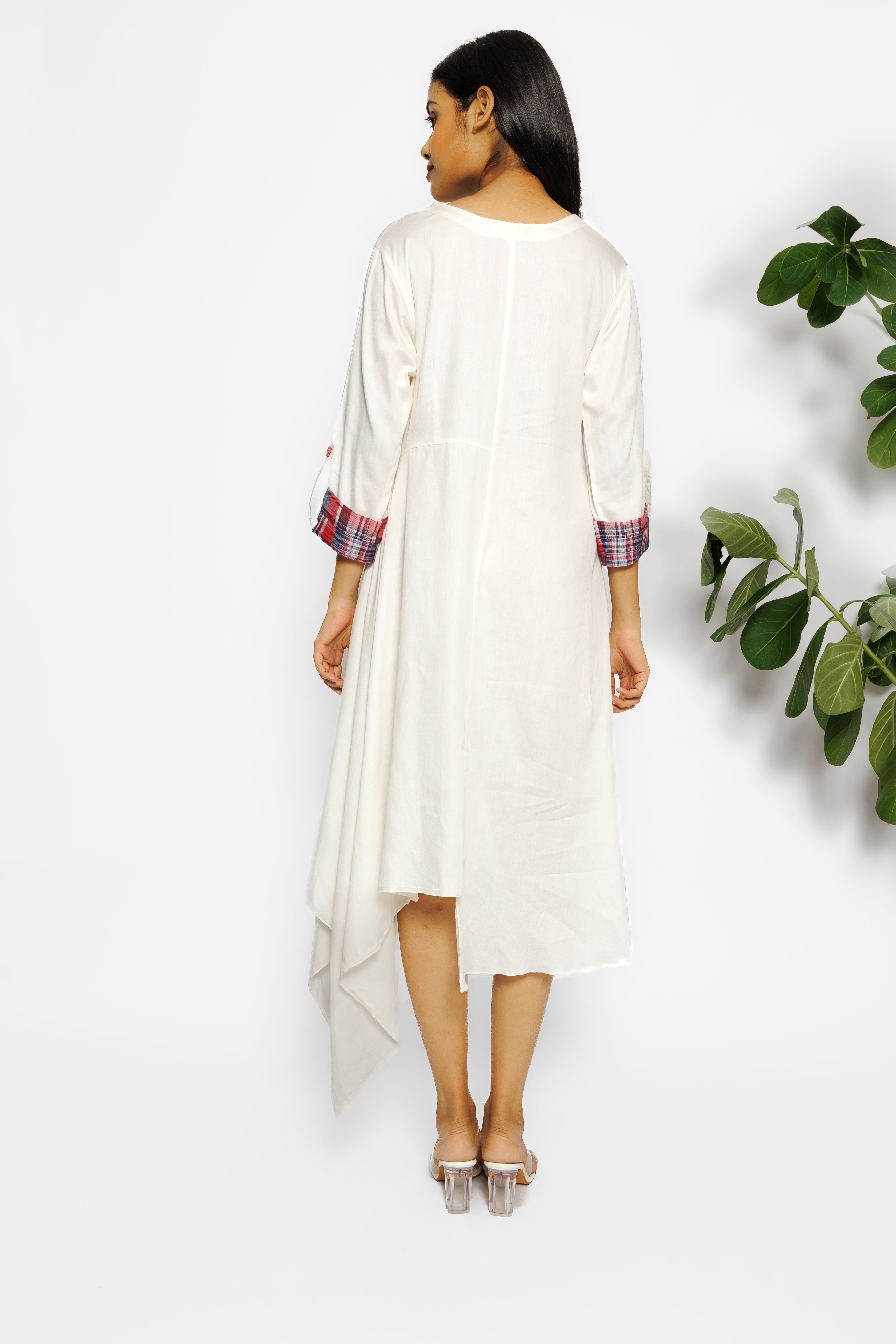 White Abstract Printed Malai Cotton Tunic Dress