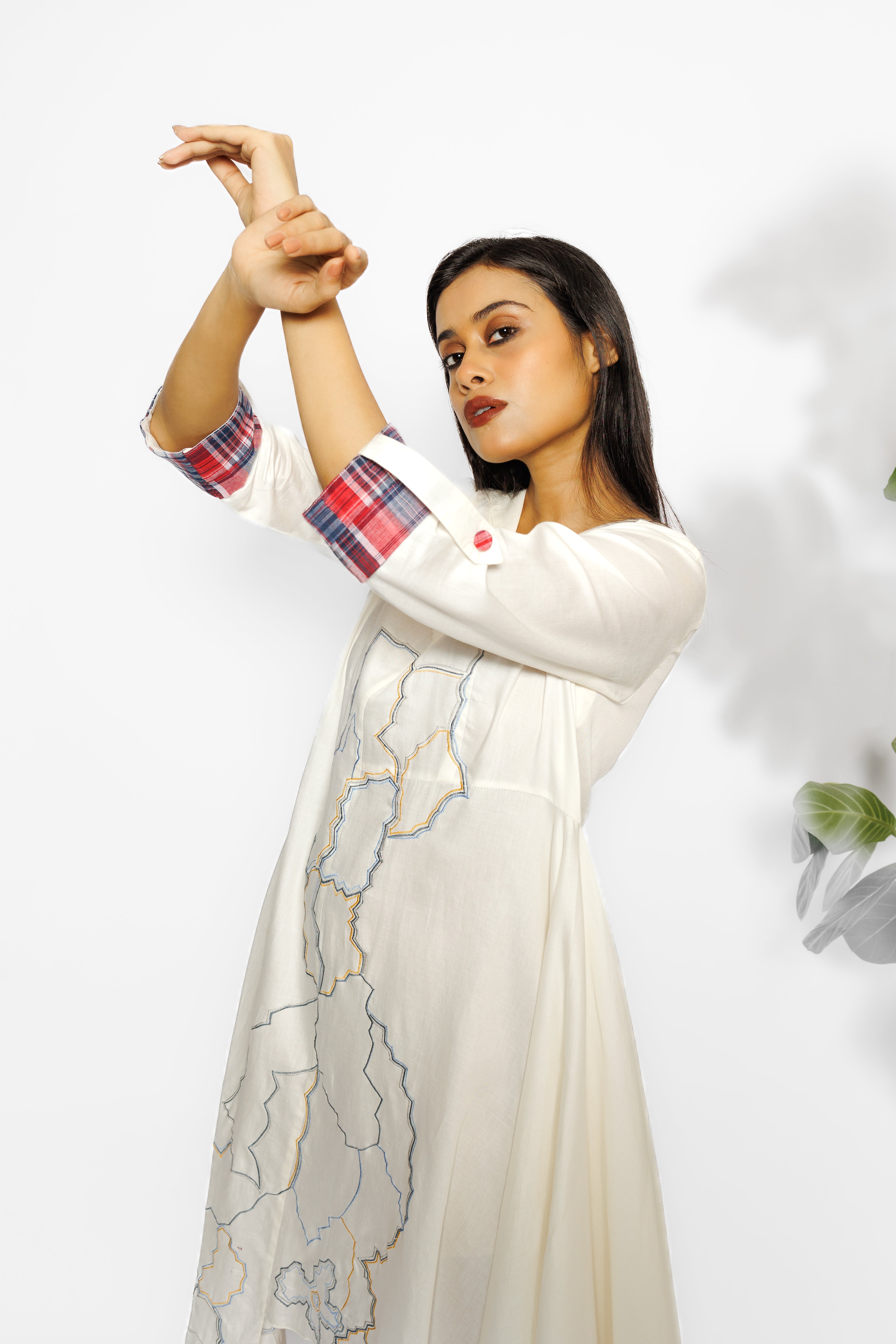 White Abstract Printed Malai Cotton Tunic Dress