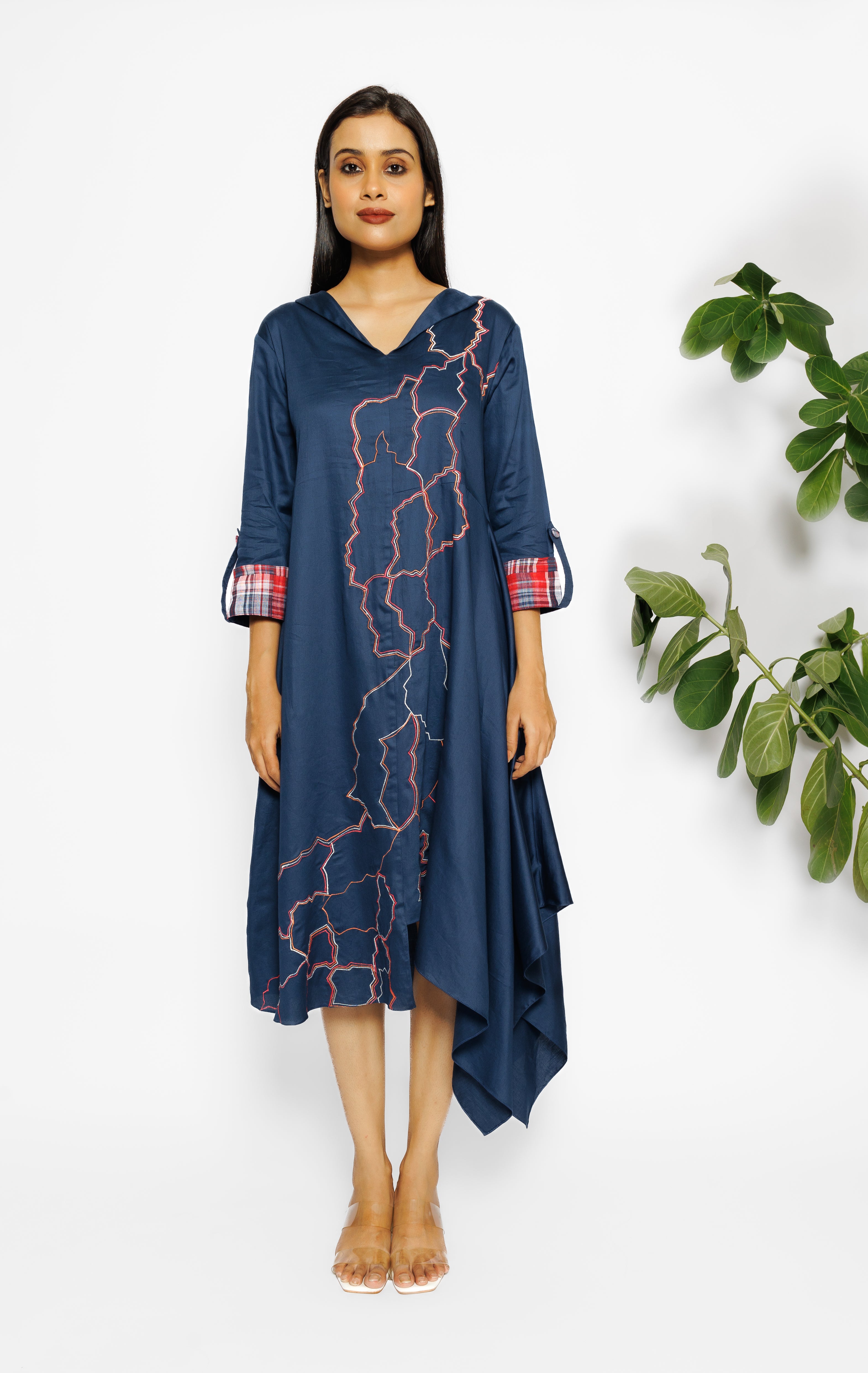 Deep Blue Abstract Printed Malai Cotton Tunic Dress