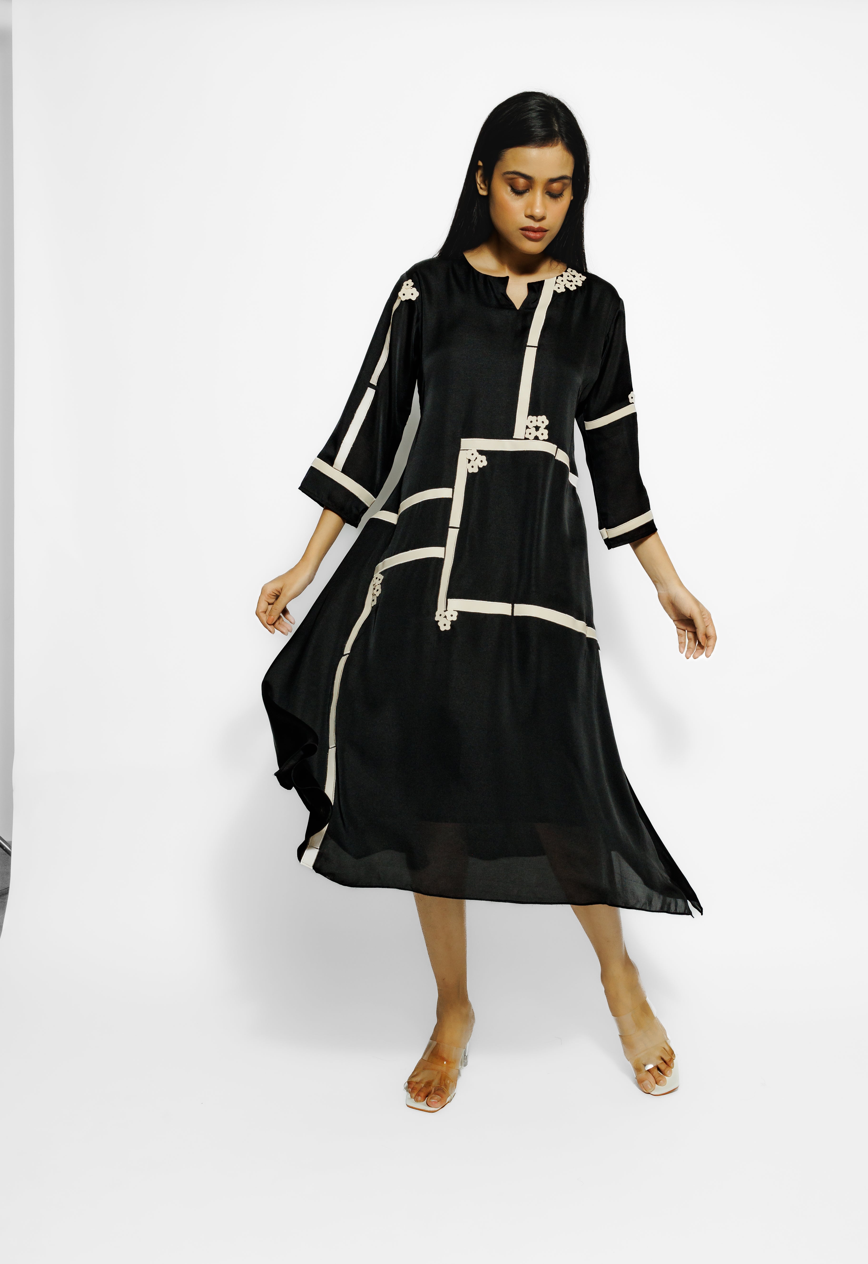 Black Stripes Mulberry Silk Tunic Dress