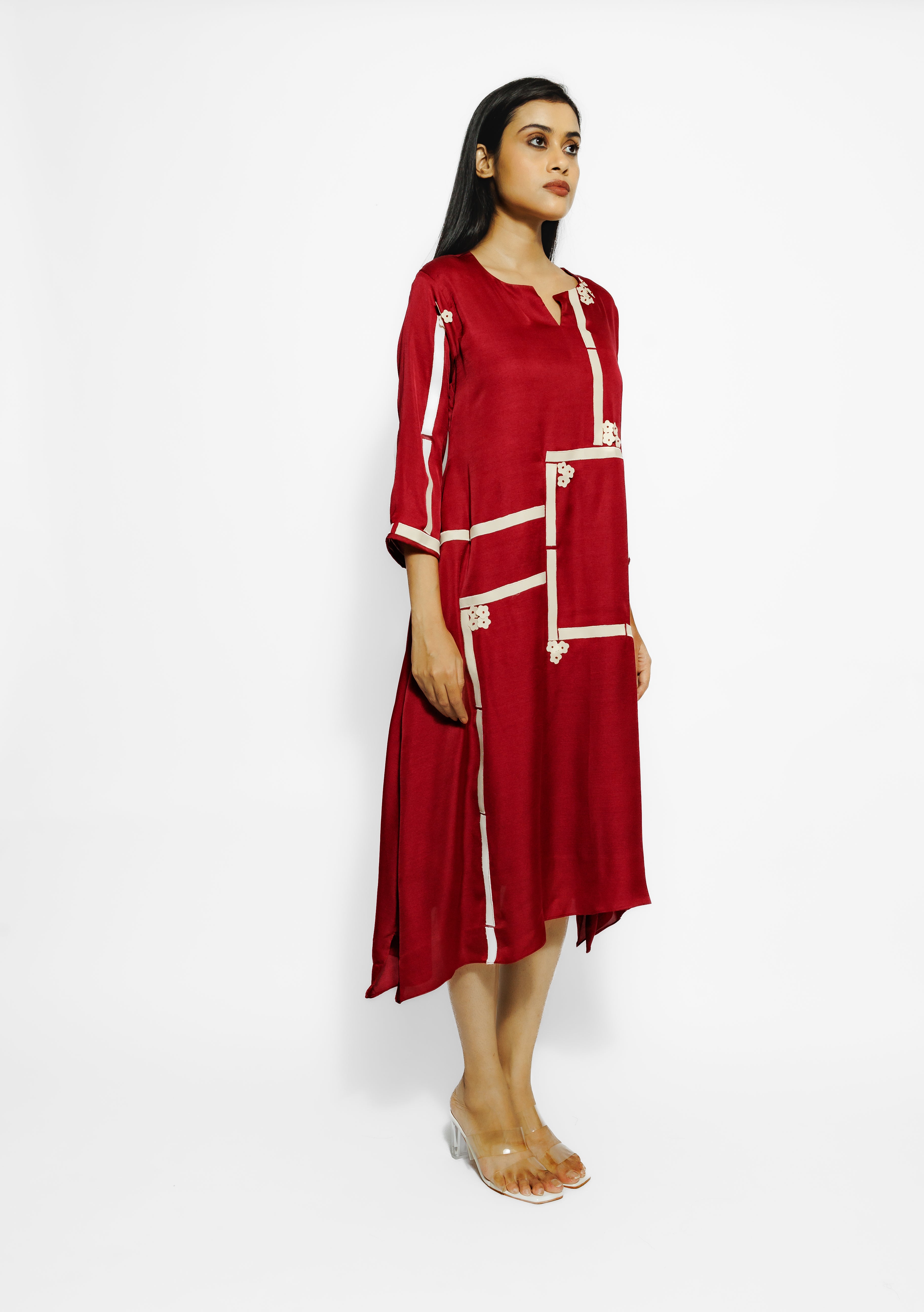 Red Stripes Mulberry Silk Tunic Dress