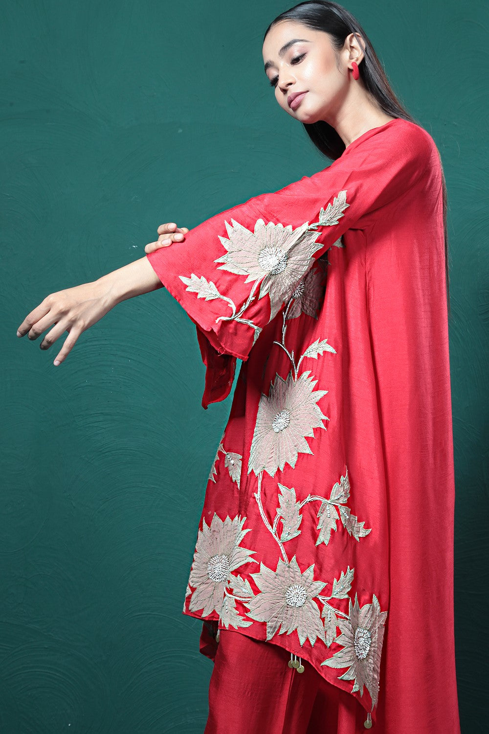 Red Embroidered Kurta Set