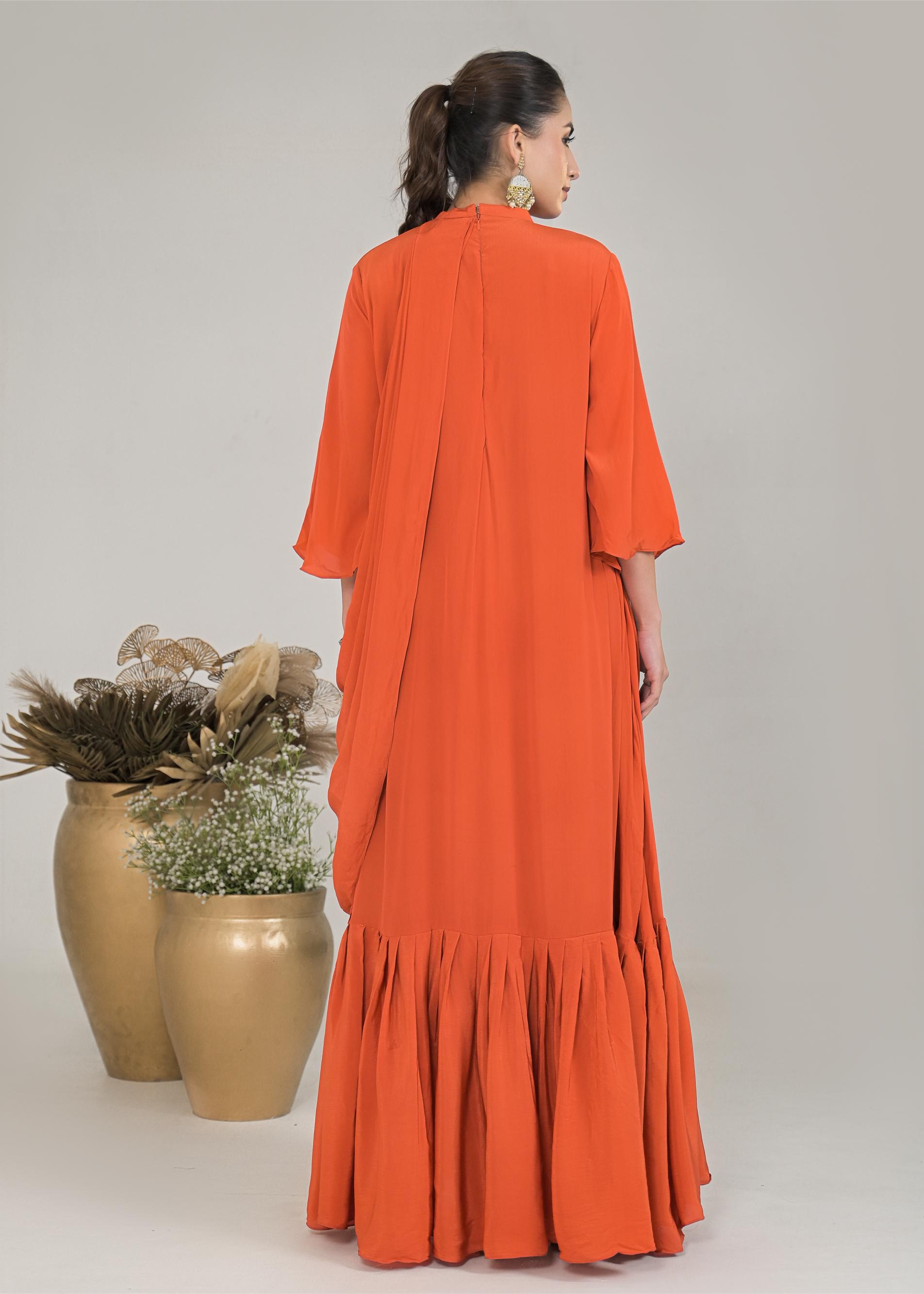 Orange Embellished Premium Silk Gown