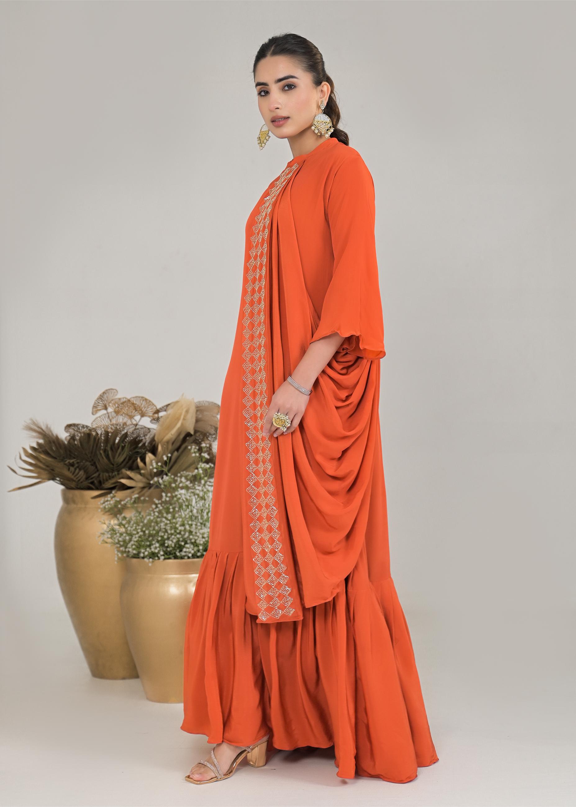 Orange Embellished Premium Silk Gown