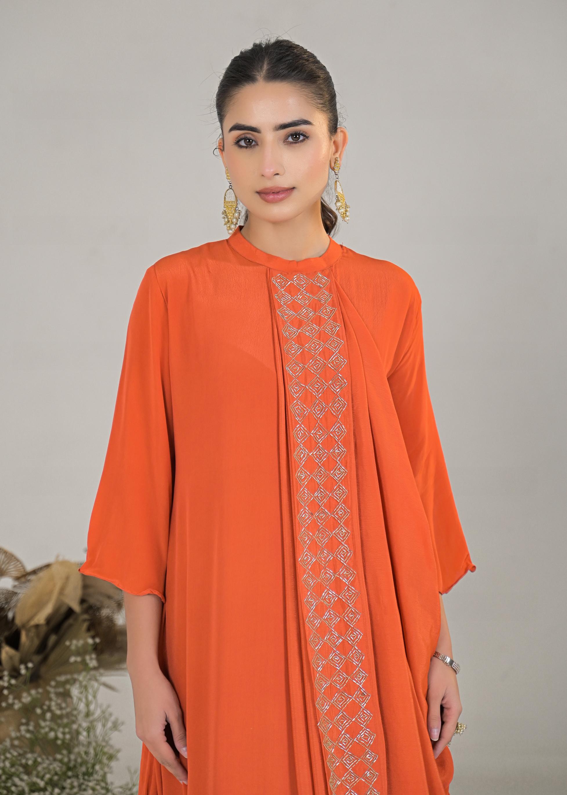 Orange Embellished Premium Silk Gown