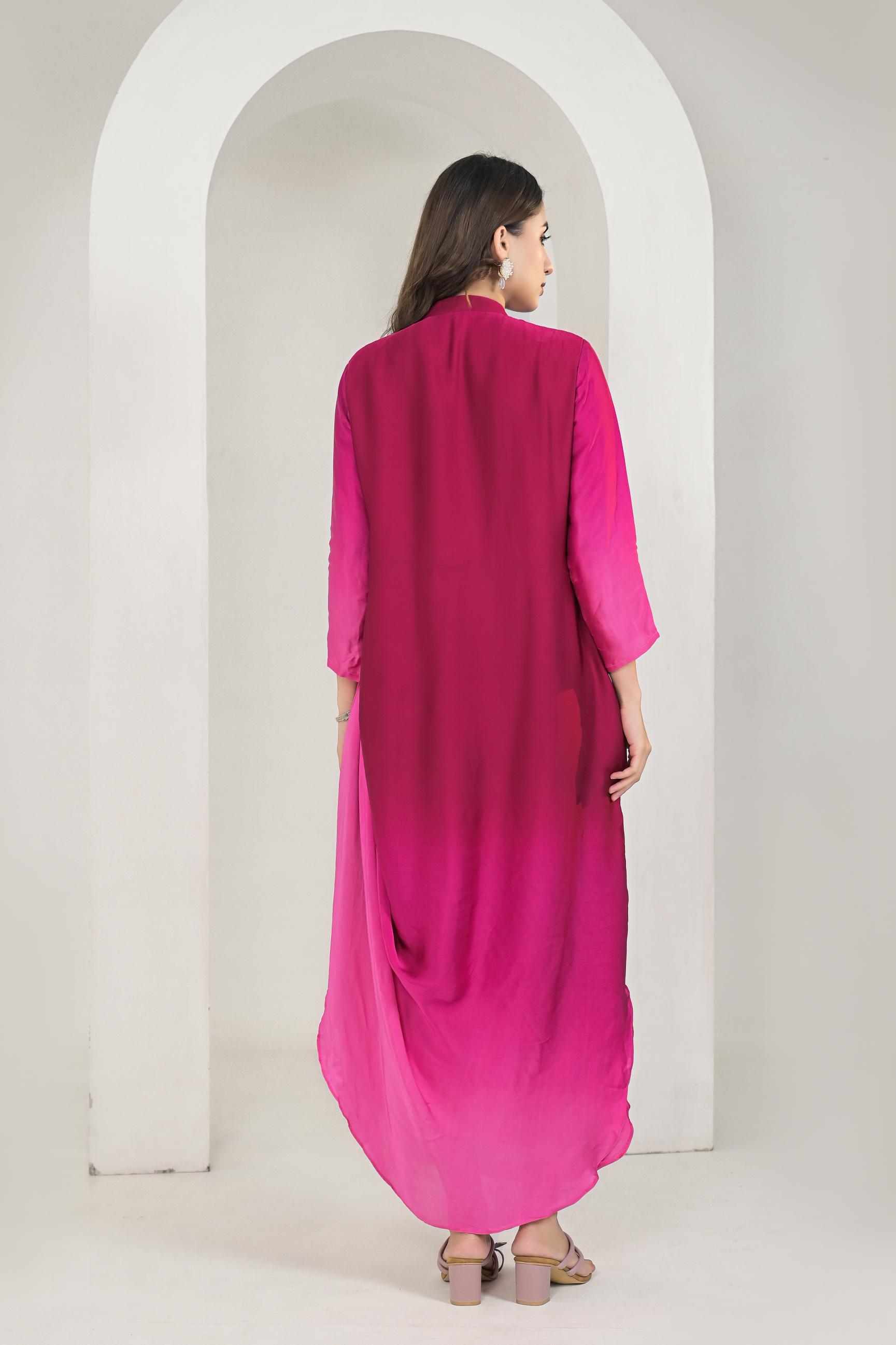 Pink Ombre Dyed Satin Silk Gown