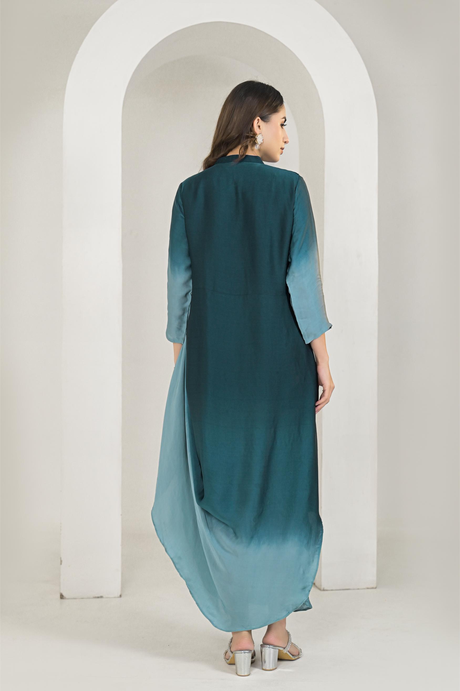 Deep Teal Ombre-Dyed Gown