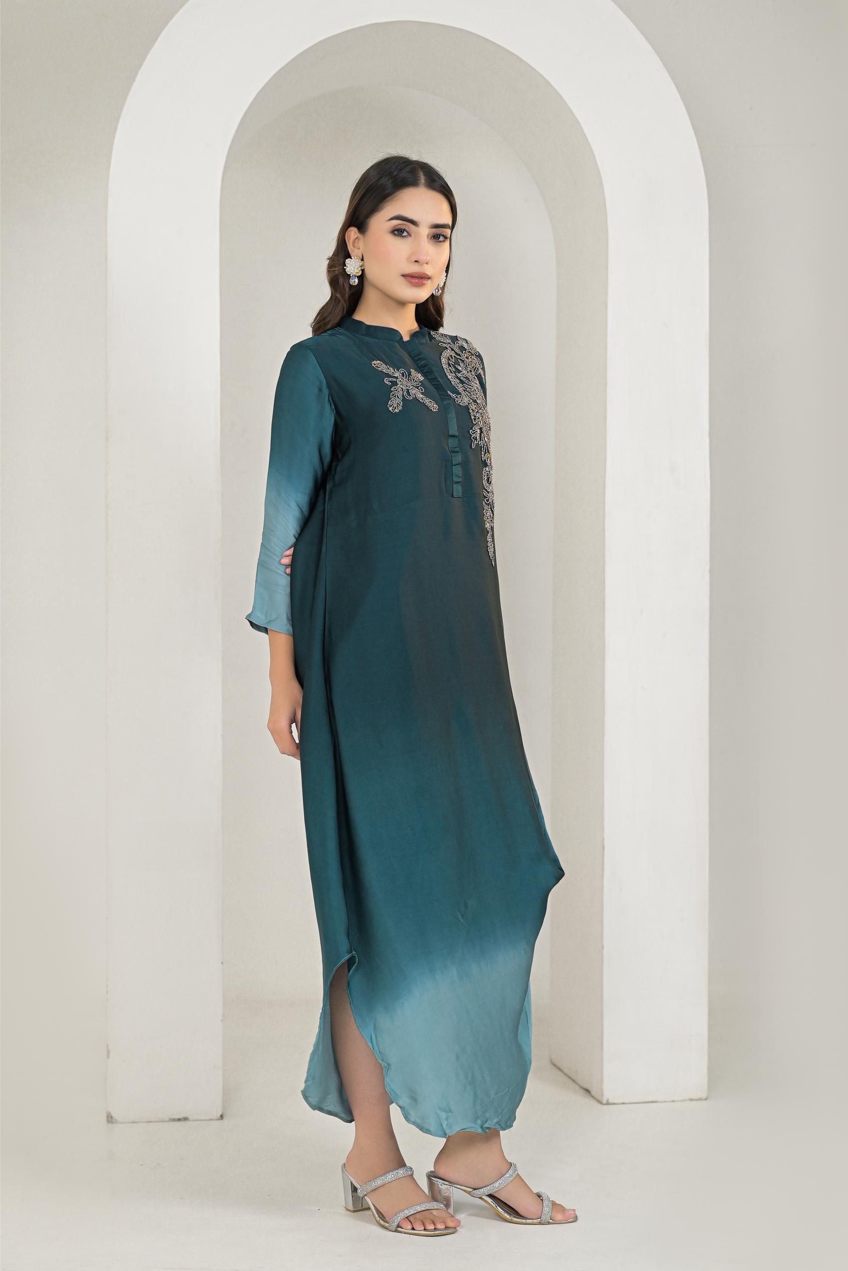 Deep Teal Ombre-Dyed Gown