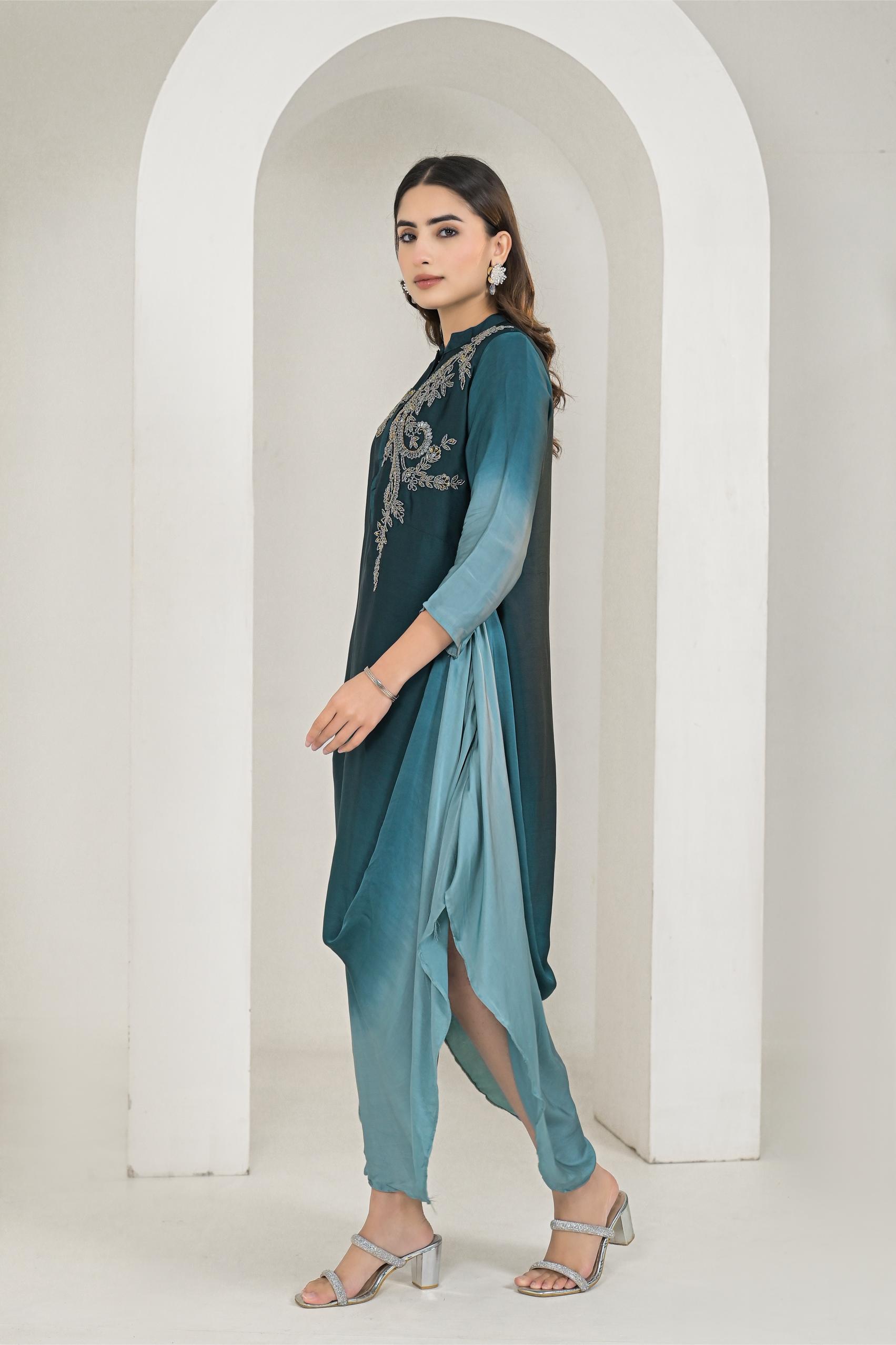 Deep Teal Ombre-Dyed Gown