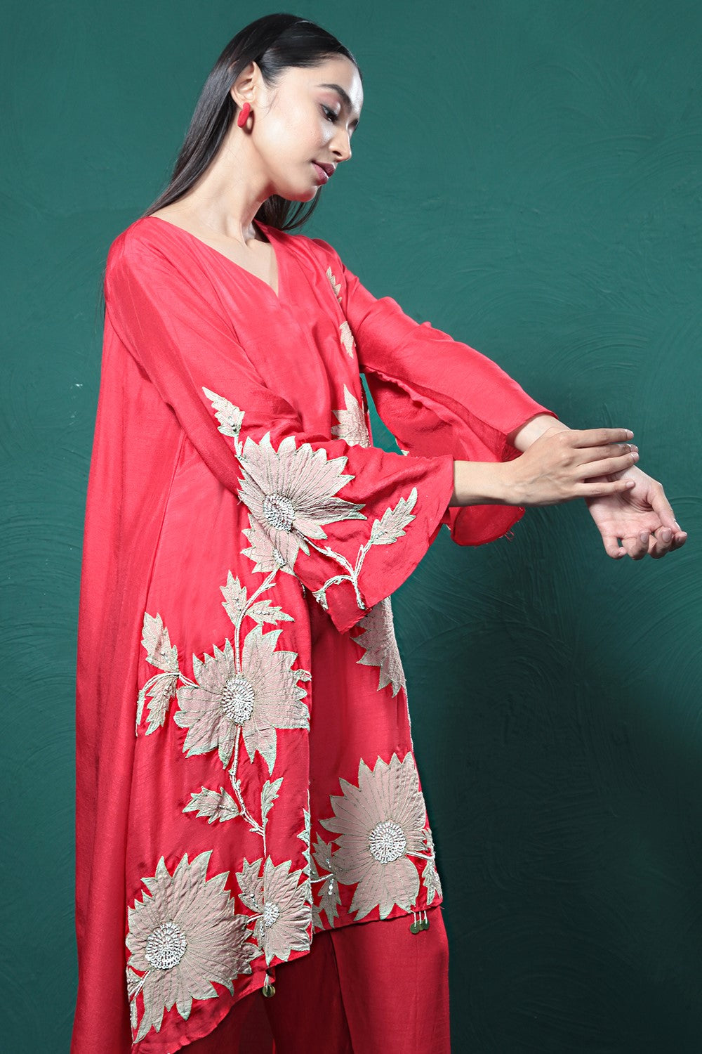 Red Embroidered Kurta Set