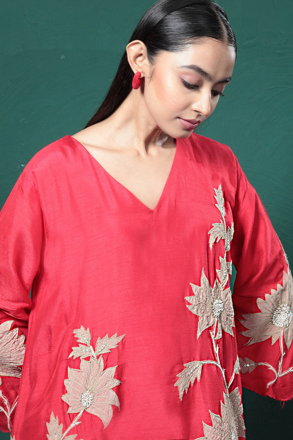 Red Embroidered Kurta Set