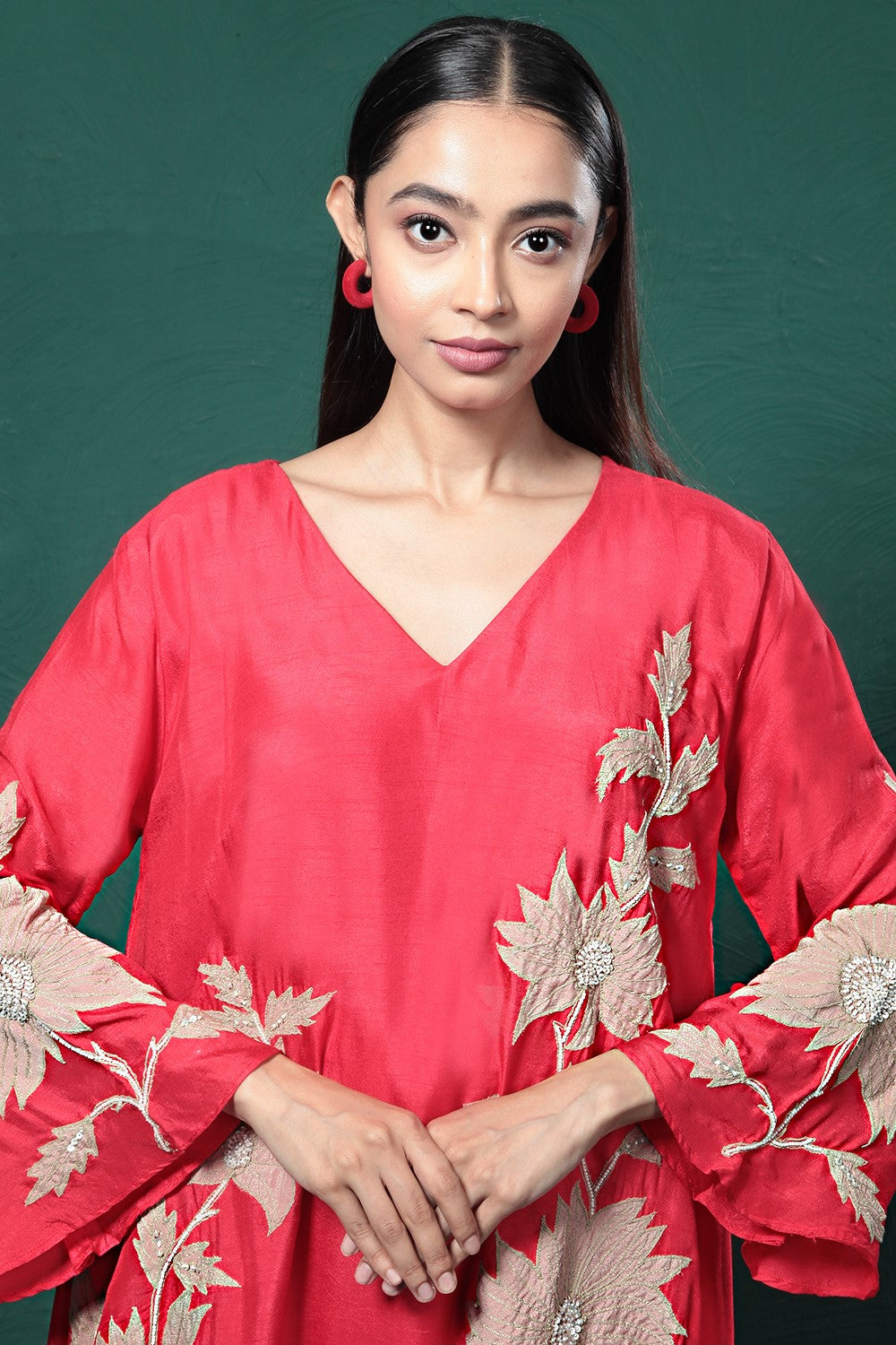 Red Embroidered Kurta Set
