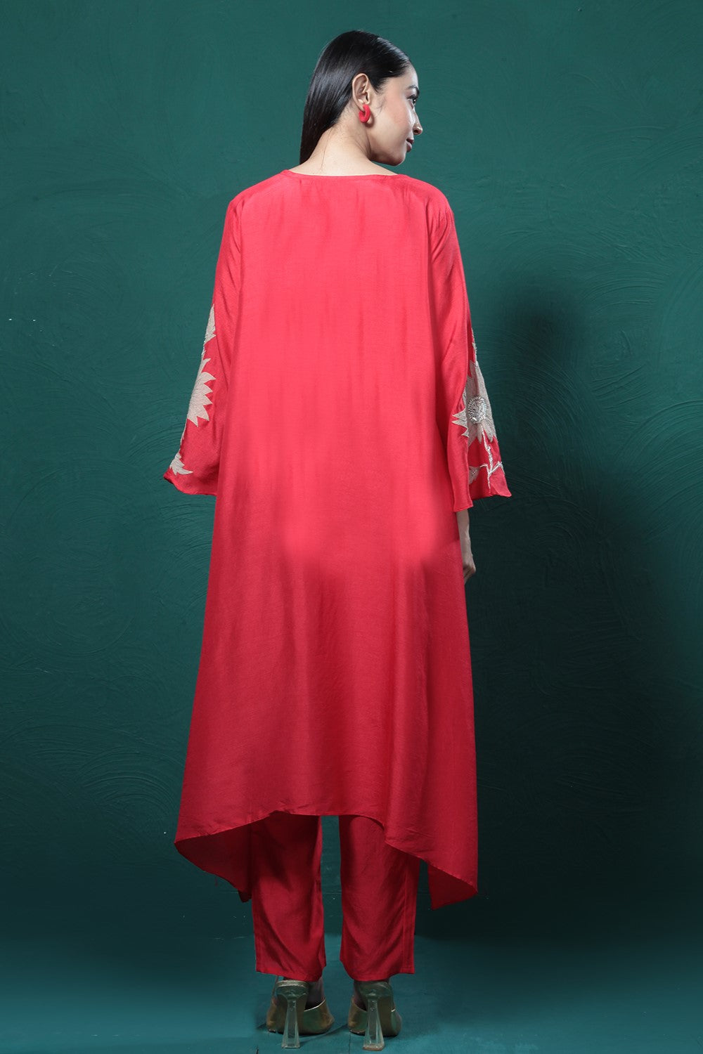 Red Embroidered Kurta Set