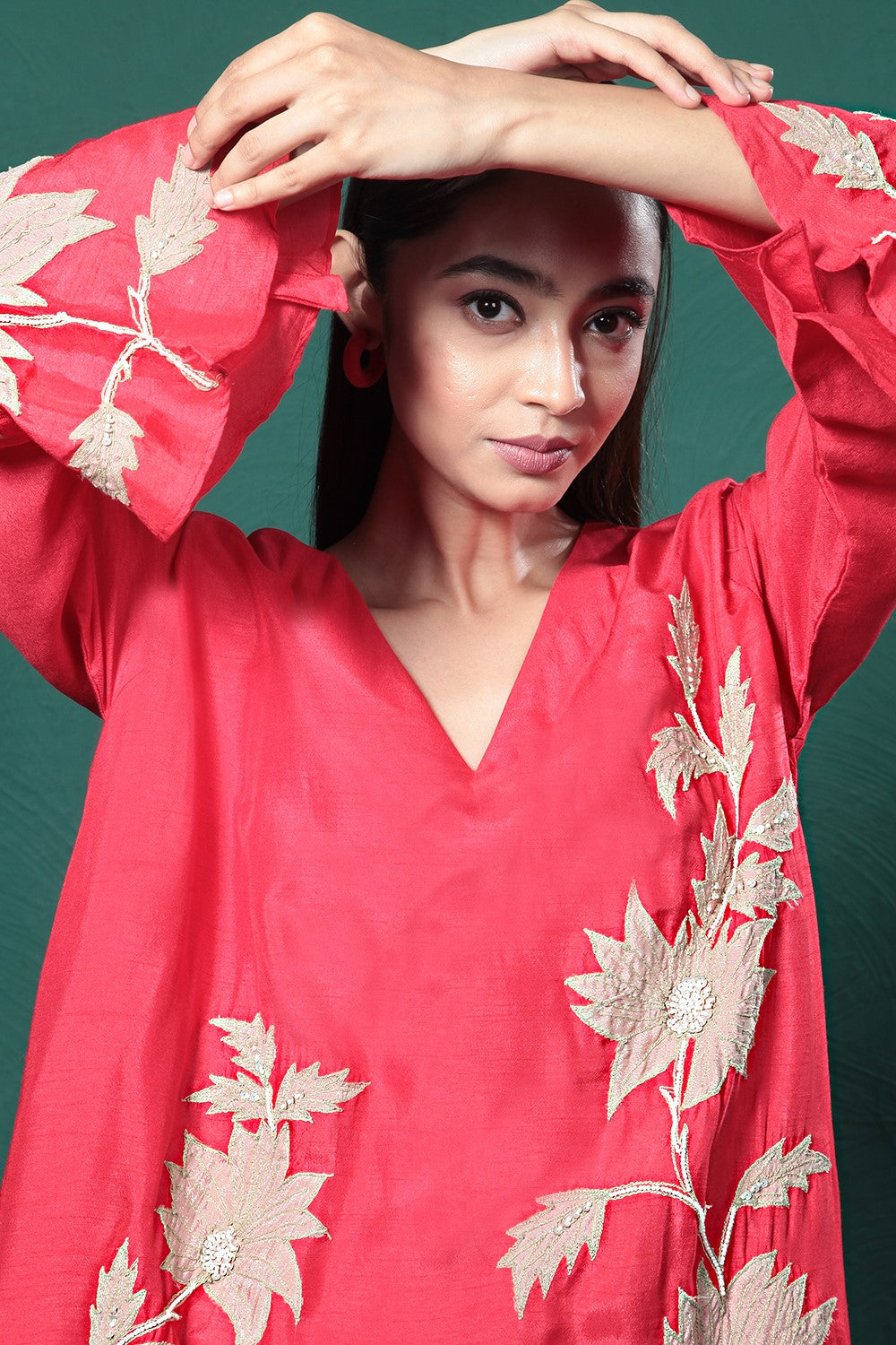 Red Embroidered Kurta Set