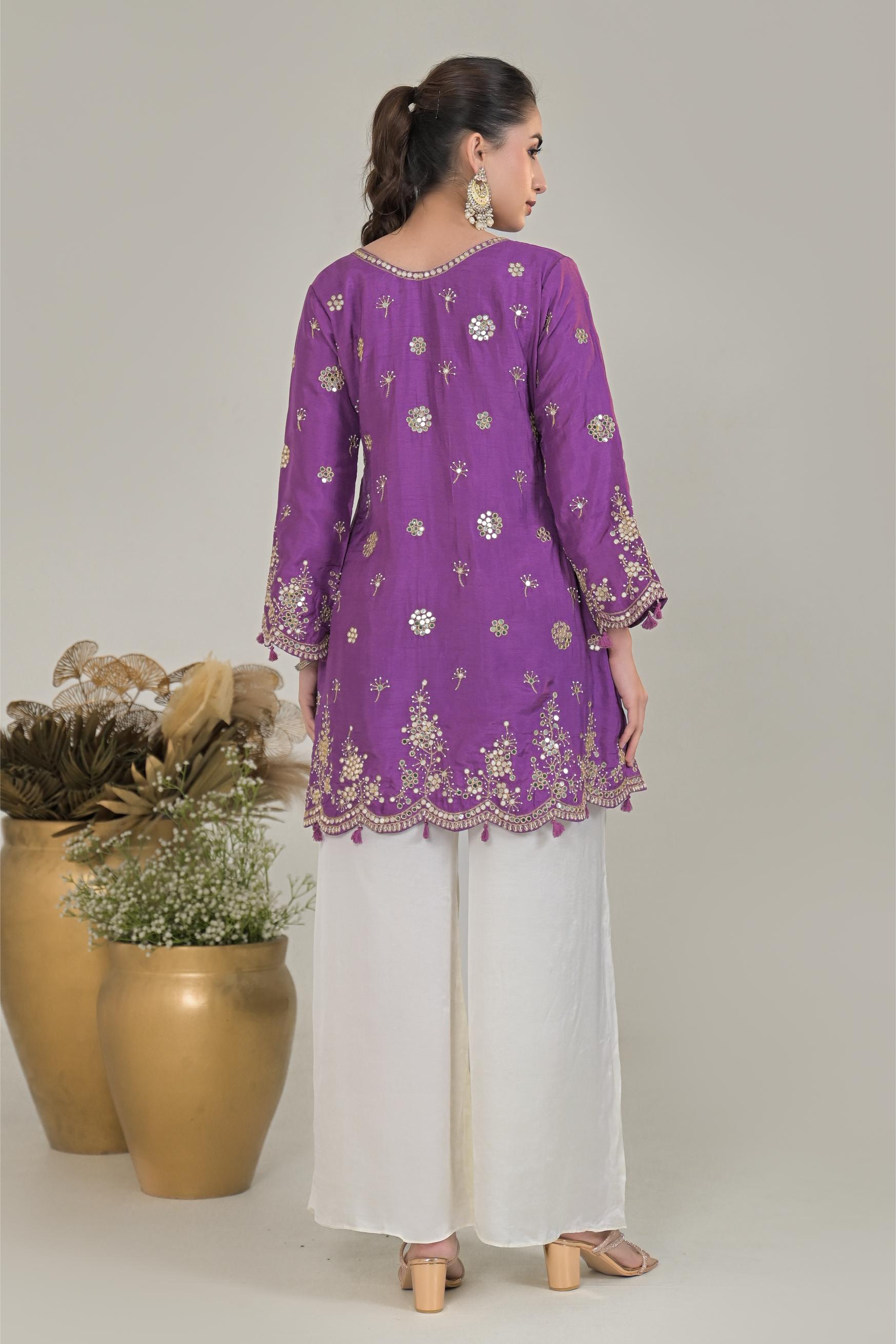 Light Purple Embellished Raw Silk Palazzo Set