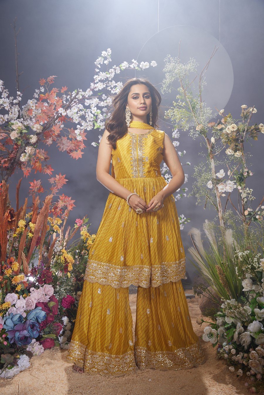 Festive Yellow Leheriya & Embroidered Sharara Set