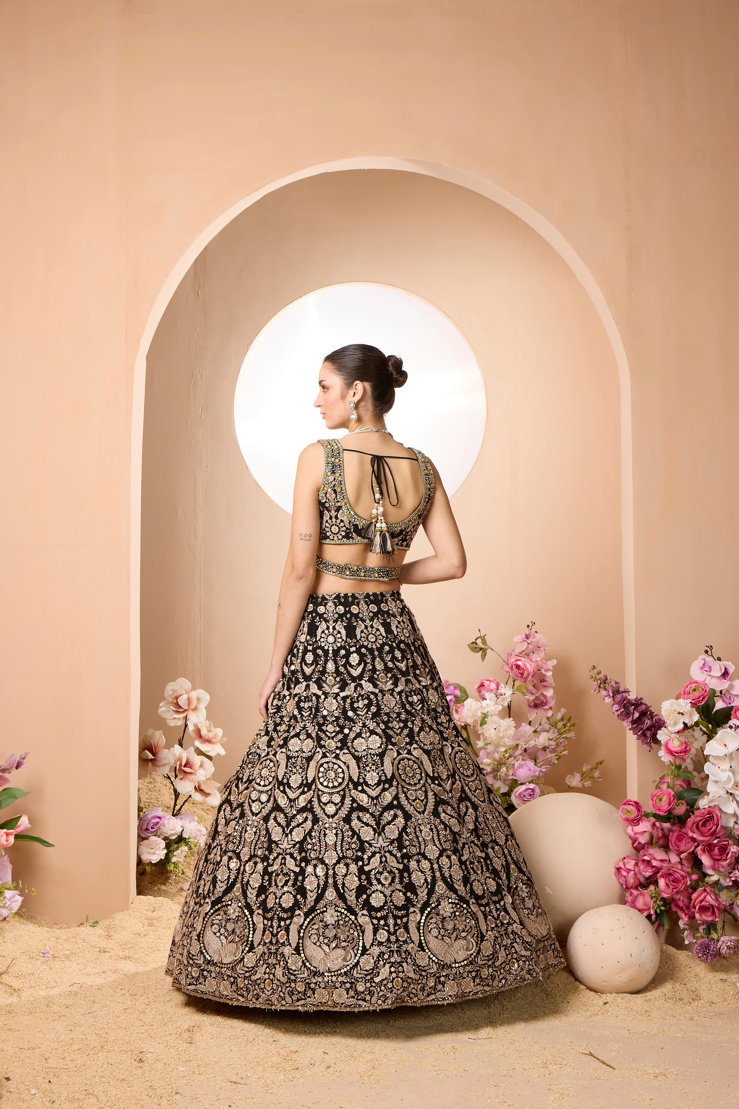 Royal Black Embellished Georgette Silk Lehenga Set