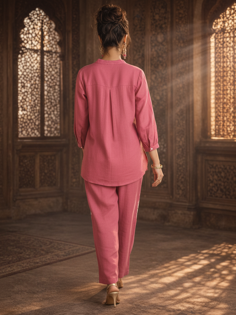 Dusky Rose Embroidered Cotton Co-Ord Set