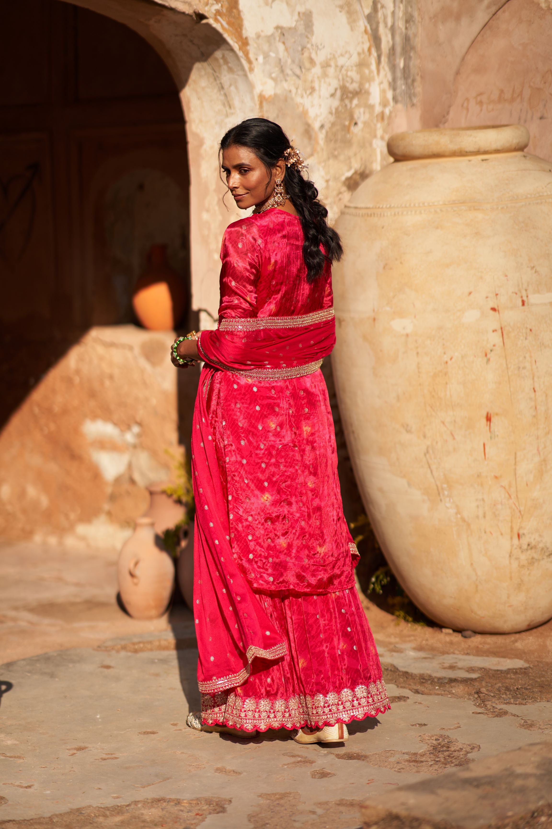 Rani Pink Embroidered Premium Silk Sharara Set